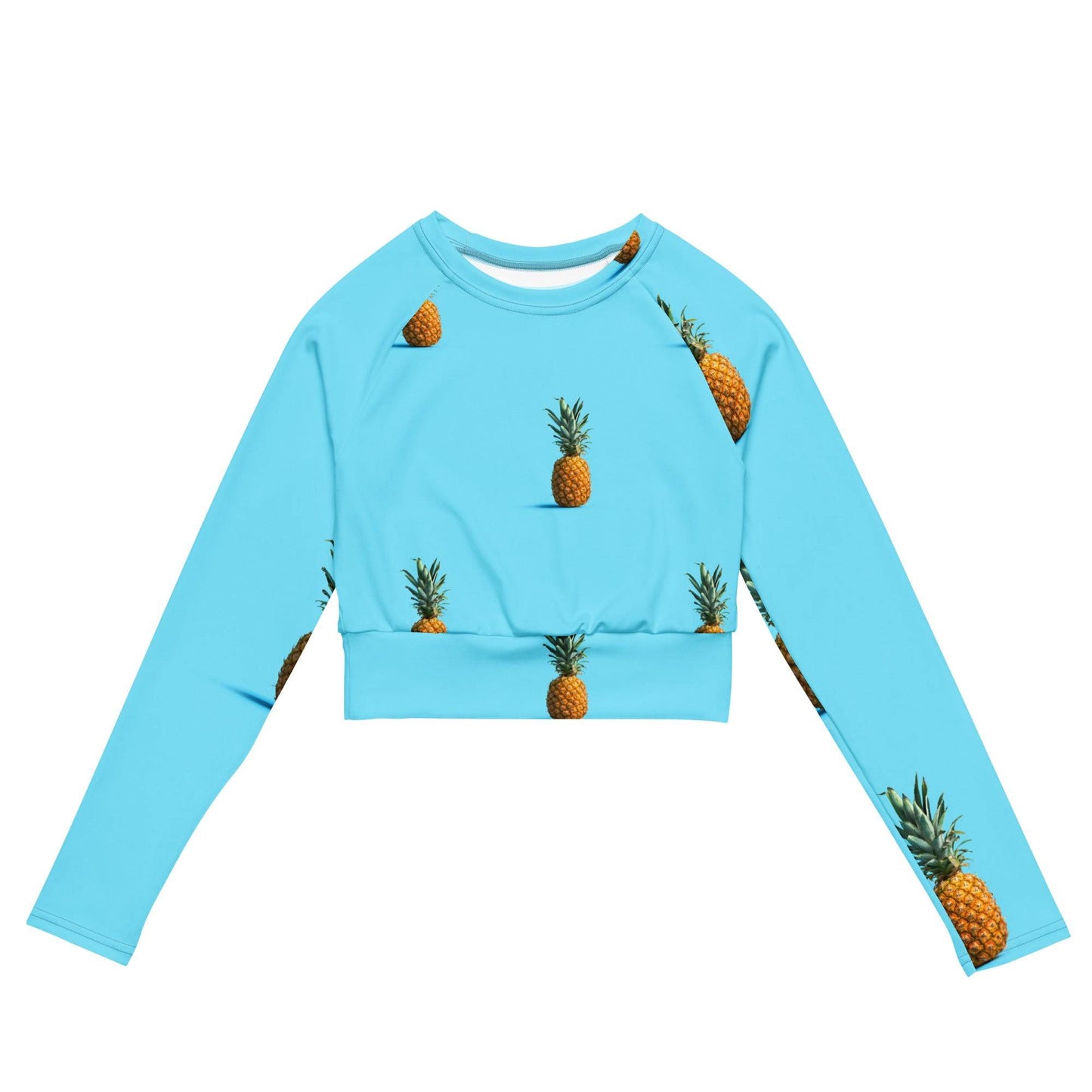 Women's Recycled Crop Top in Pineapple Print - Sustainable Long Sleeve Fashion -