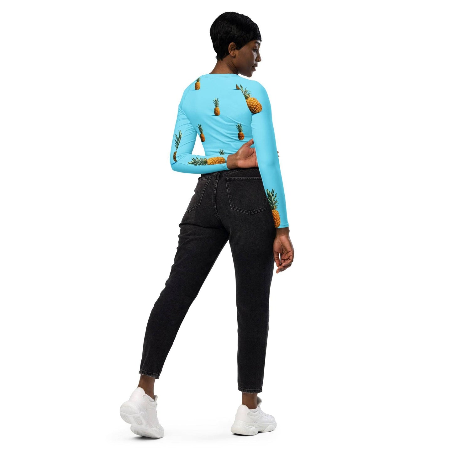 Women's Recycled Crop Top in Pineapple Print - Sustainable Long Sleeve Fashion -