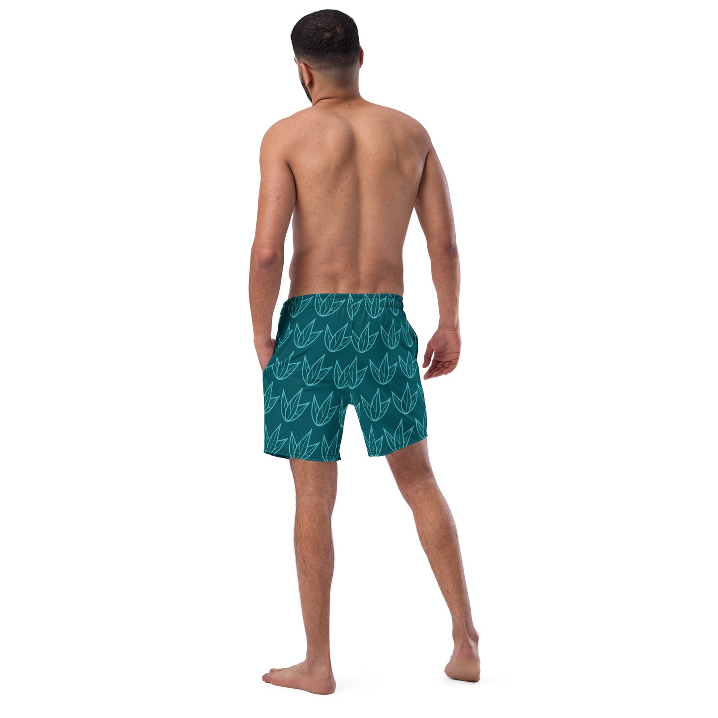 Men's Recycled Swim Trunks Green Leaves Pattern | Eco-Friendly