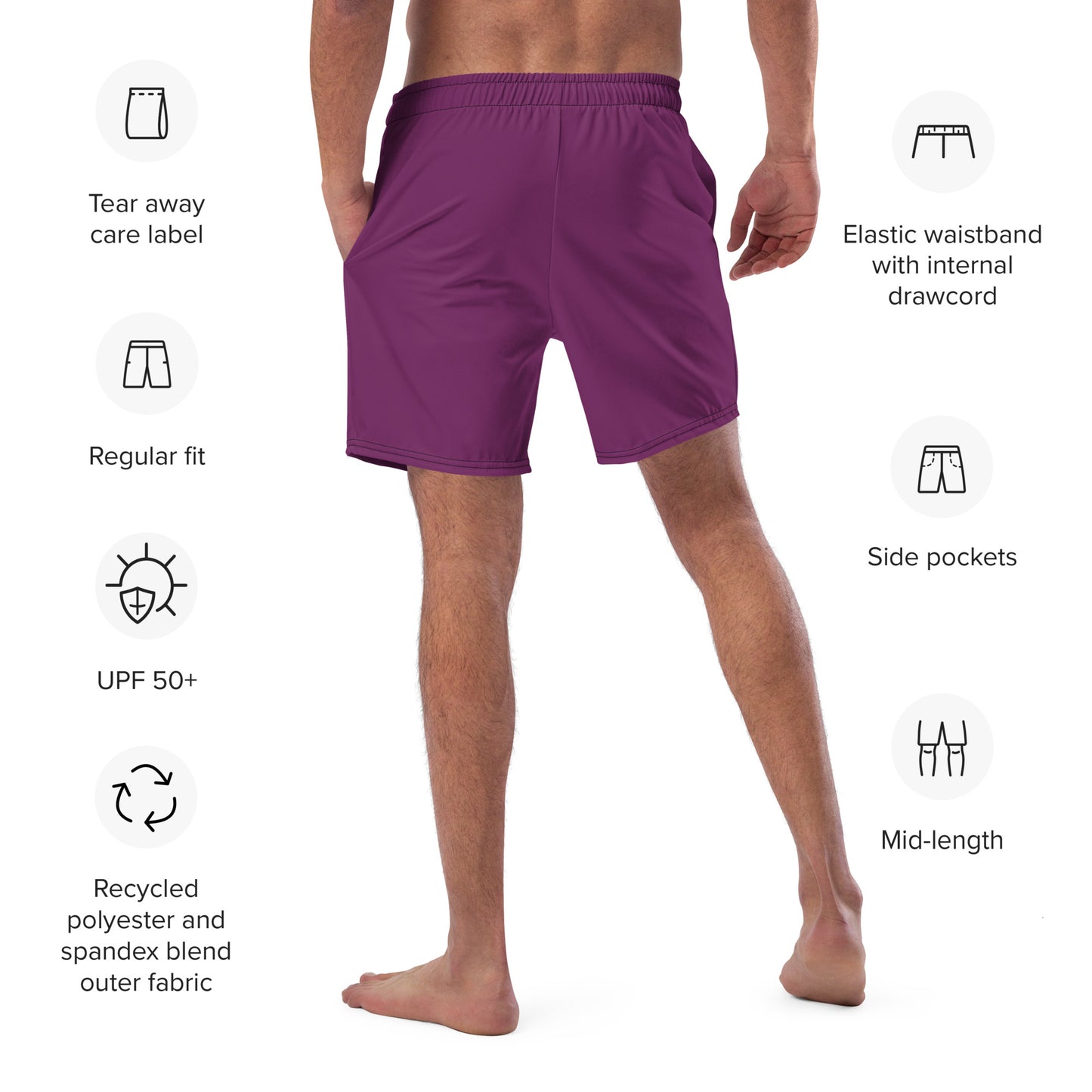 Men's Recycled Swim Trunks Pure Purple | Summer Collection Eco-Friendly Swimwear