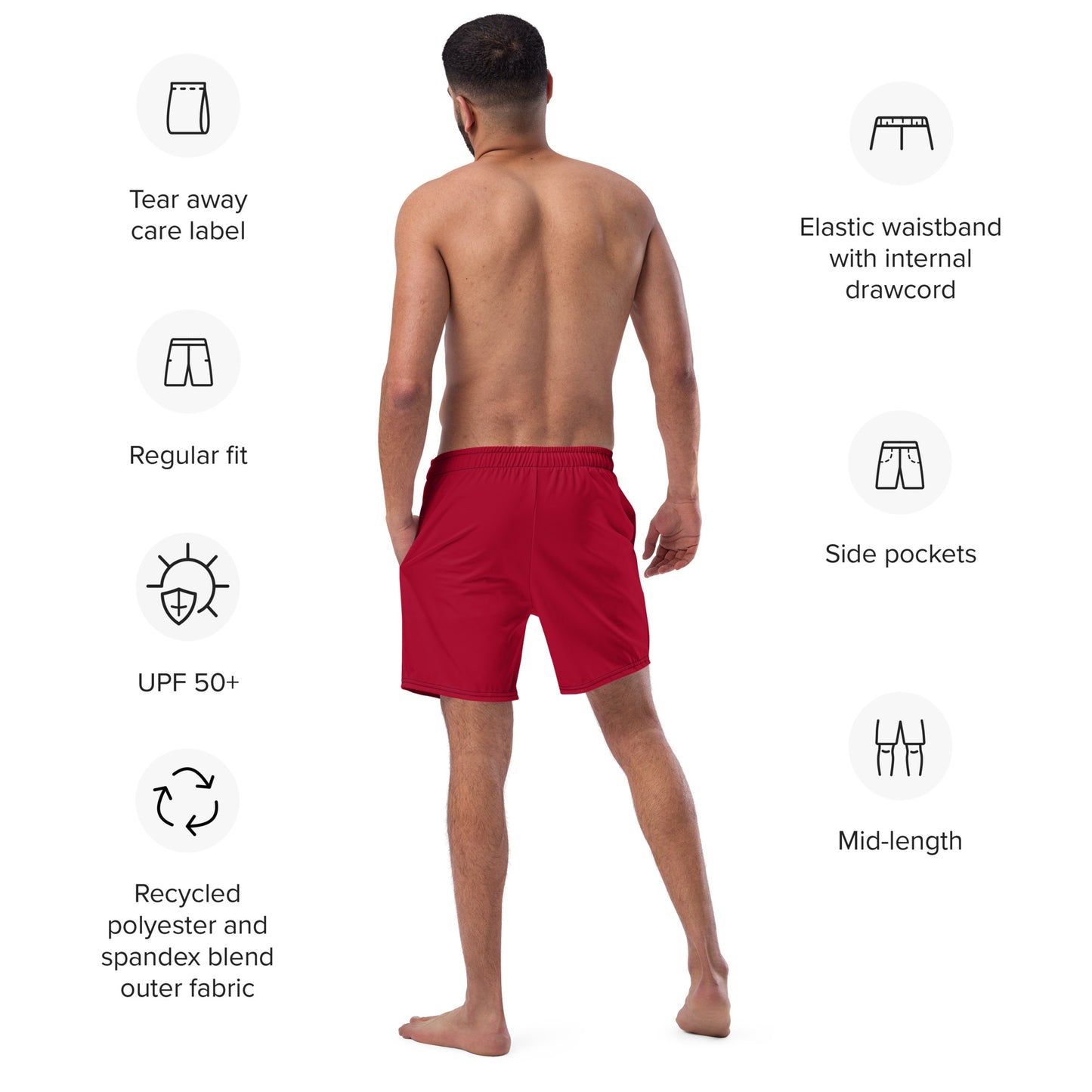 Eco-Friendly Recycled Swim Trunks Red - Sustainable Beachwear
