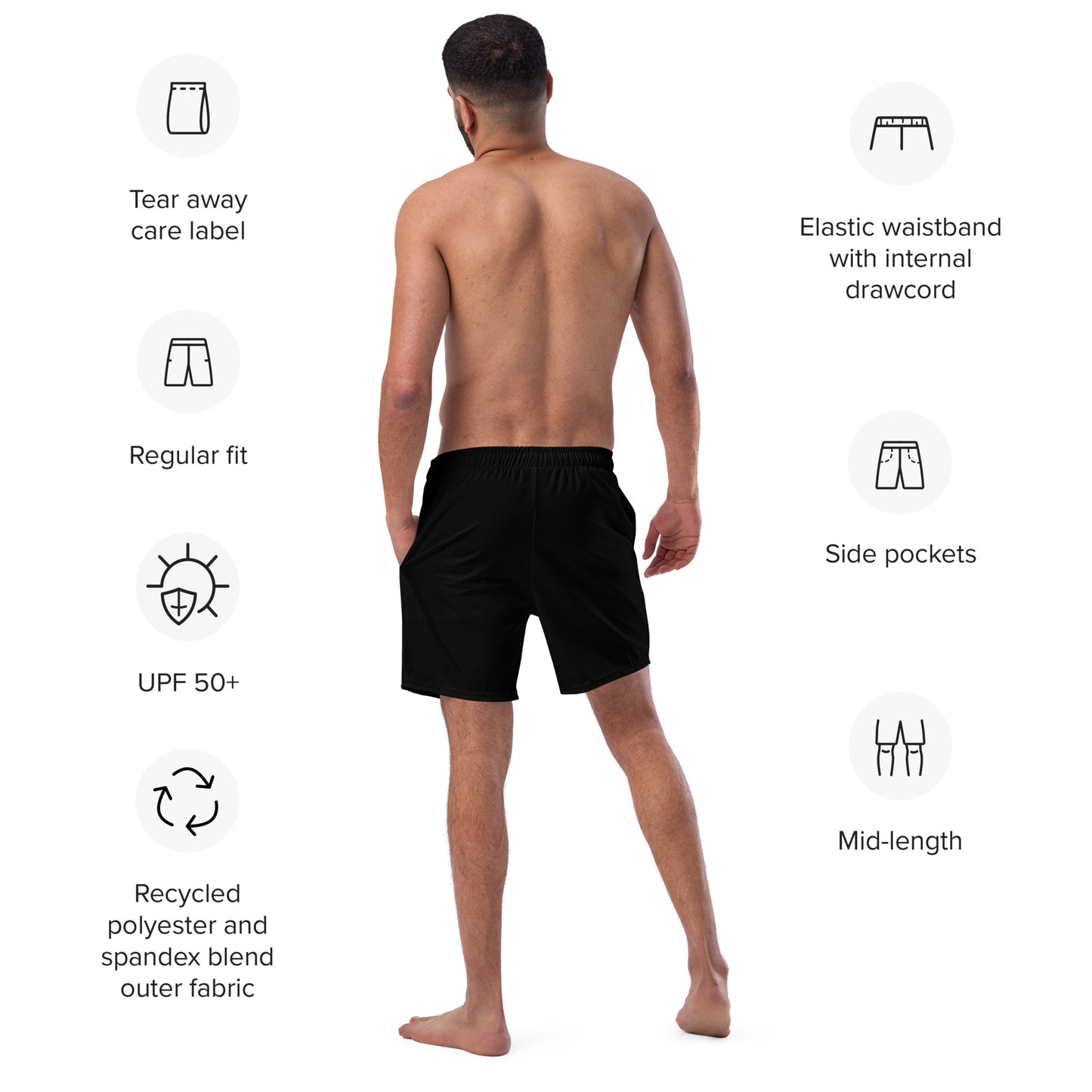 Recycled Swim Trunks Black - Eco-Friendly Performance Swimwear