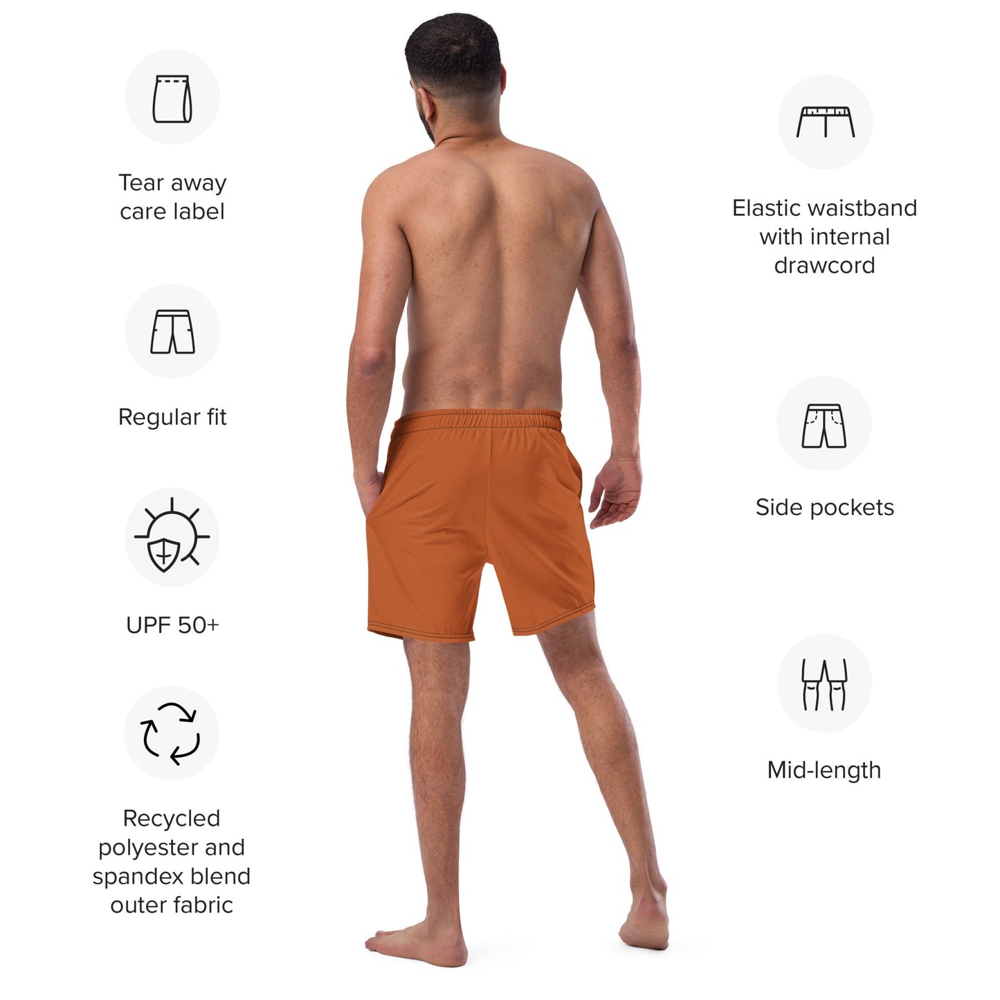 Recycled Swim Trunks Brown Nature - Eco-Friendly Performance Swimwear