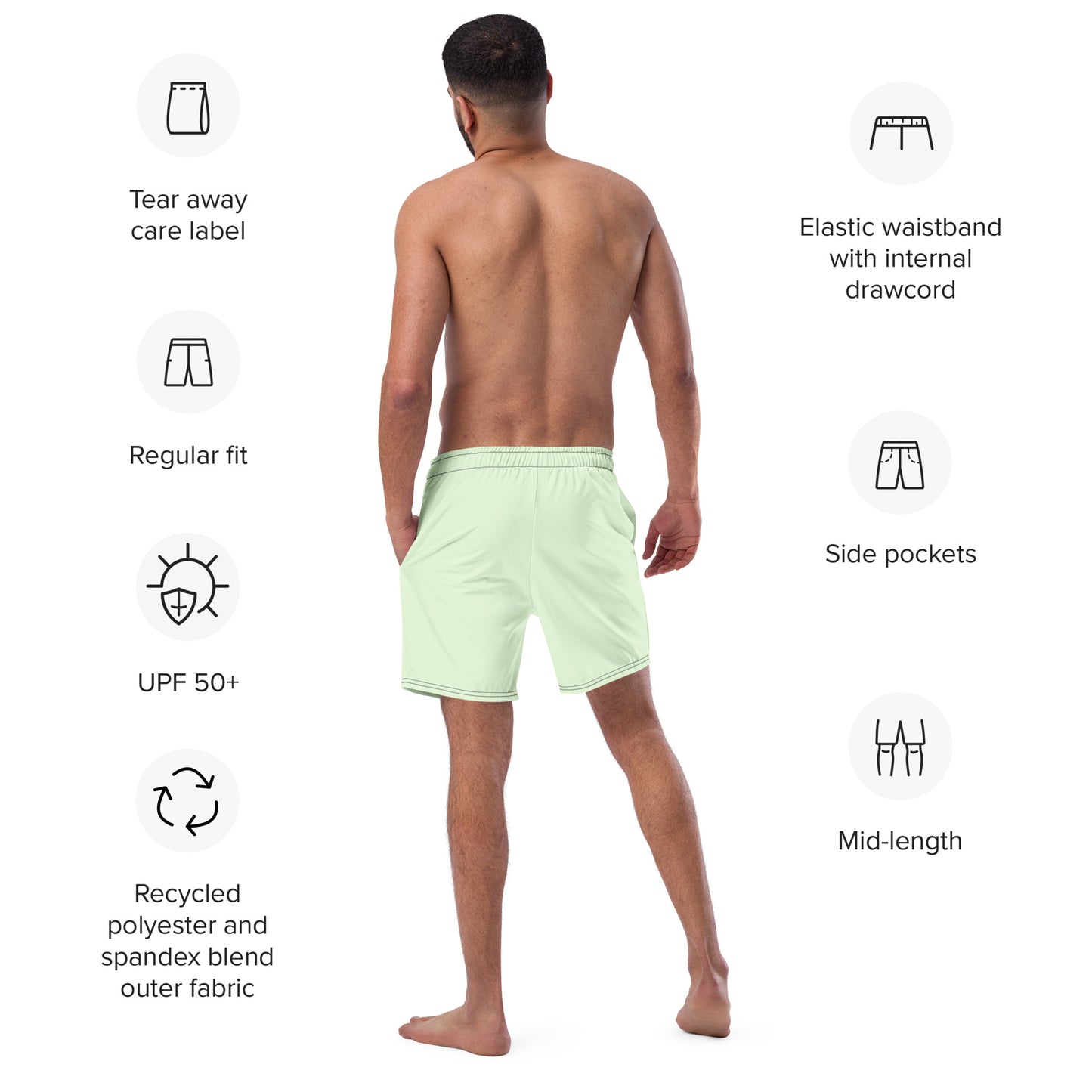 Eco-Friendly Recycled Swim Trunks Mint Green - Performance Swimwear