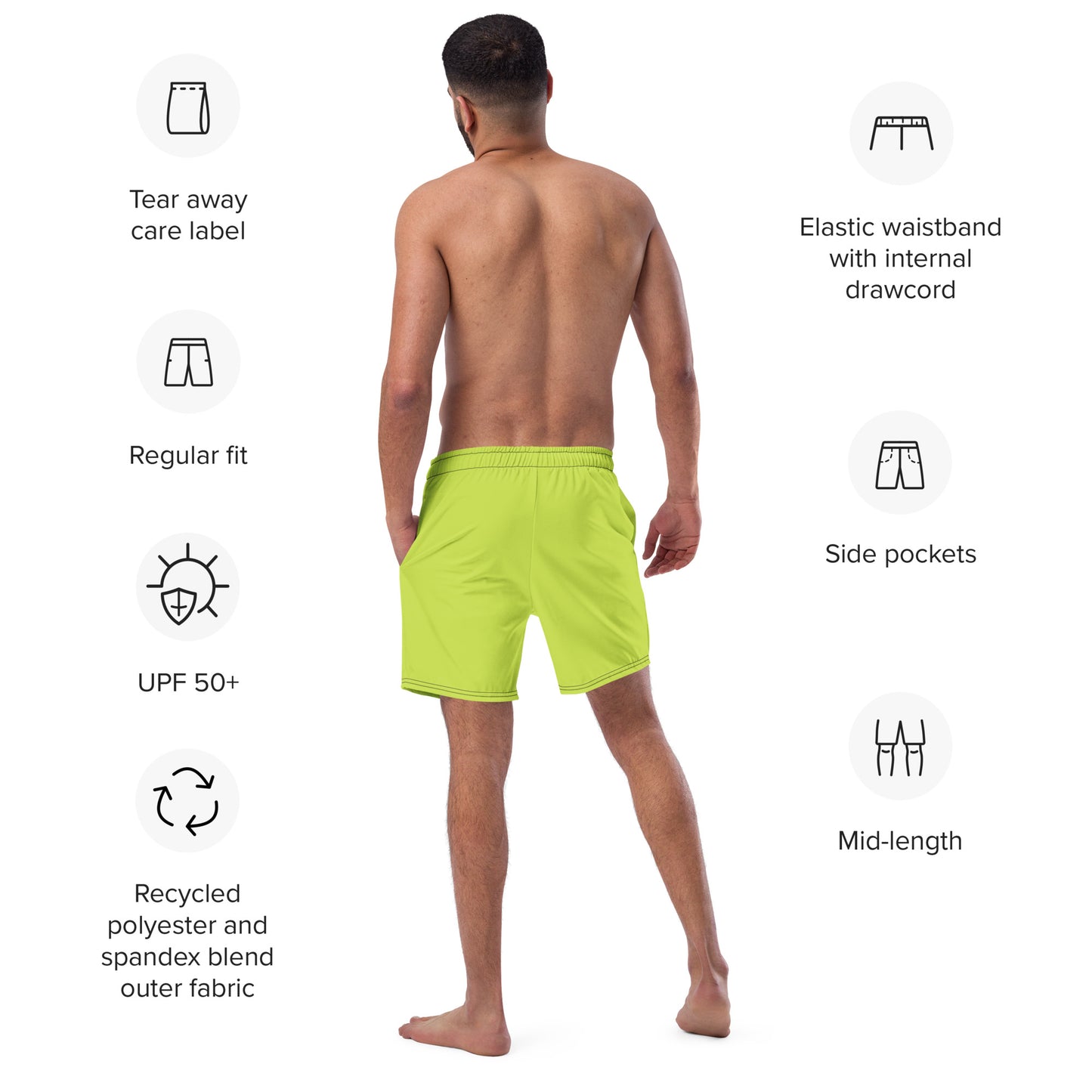 Eco-Friendly Recycled Swim Trunks Lime Green - Performance Swimwear