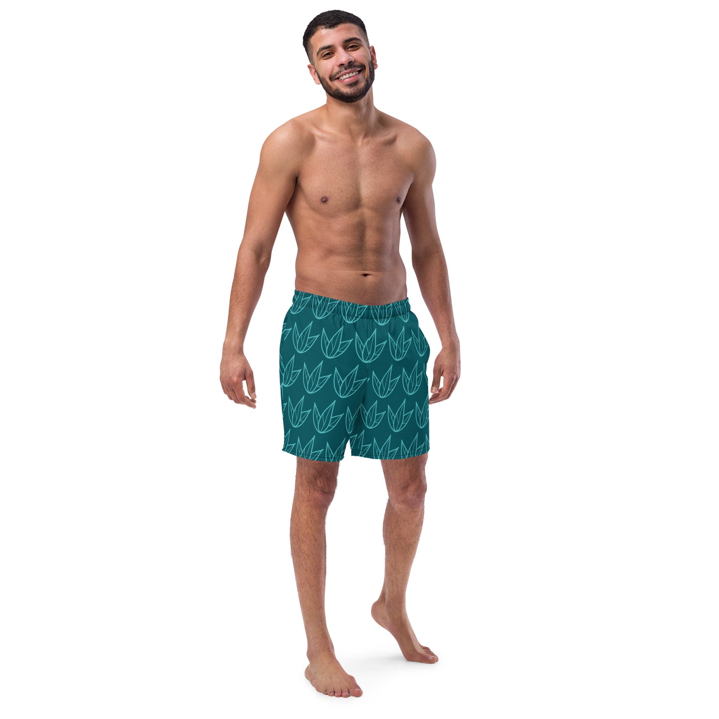 Men's Recycled Swim Trunks Green Leaves Pattern | Eco-Friendly