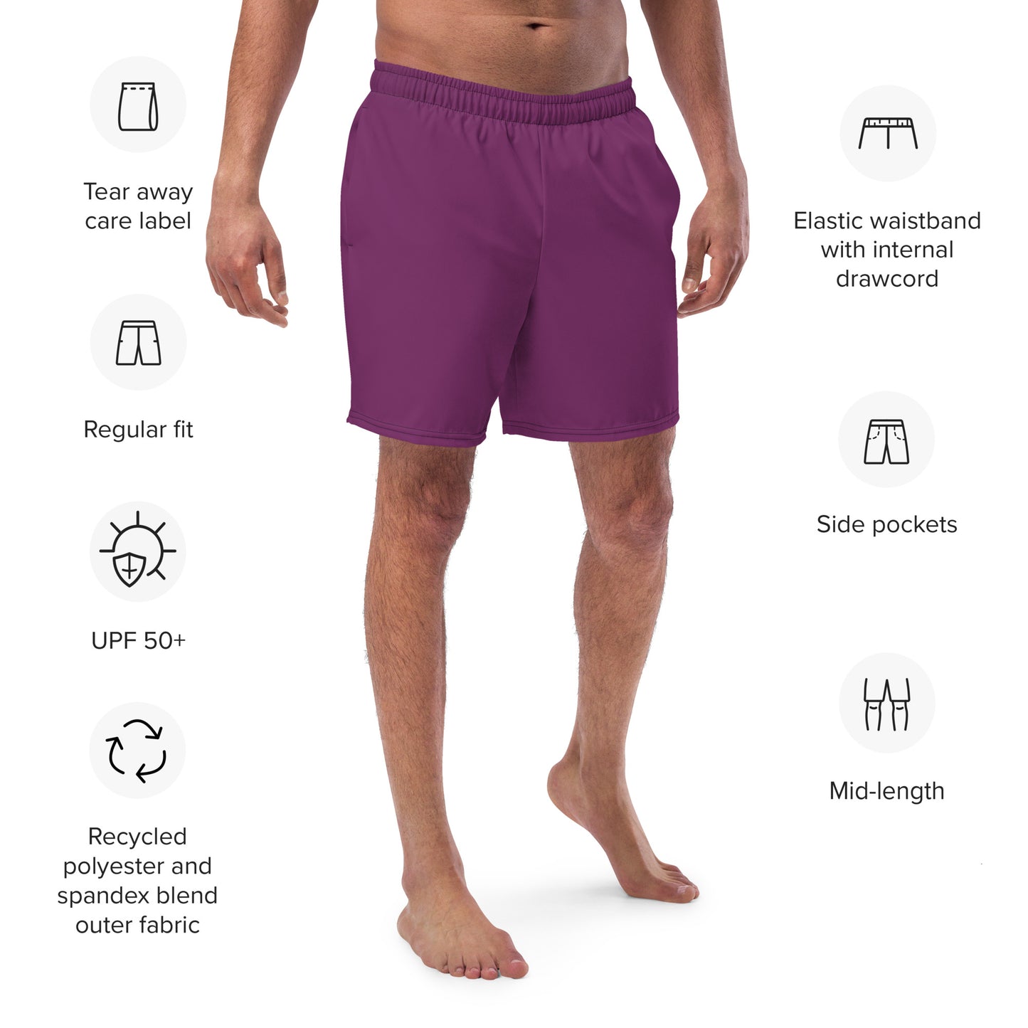 Men's Recycled Swim Trunks Pure Purple | Summer Collection Eco-Friendly Swimwear