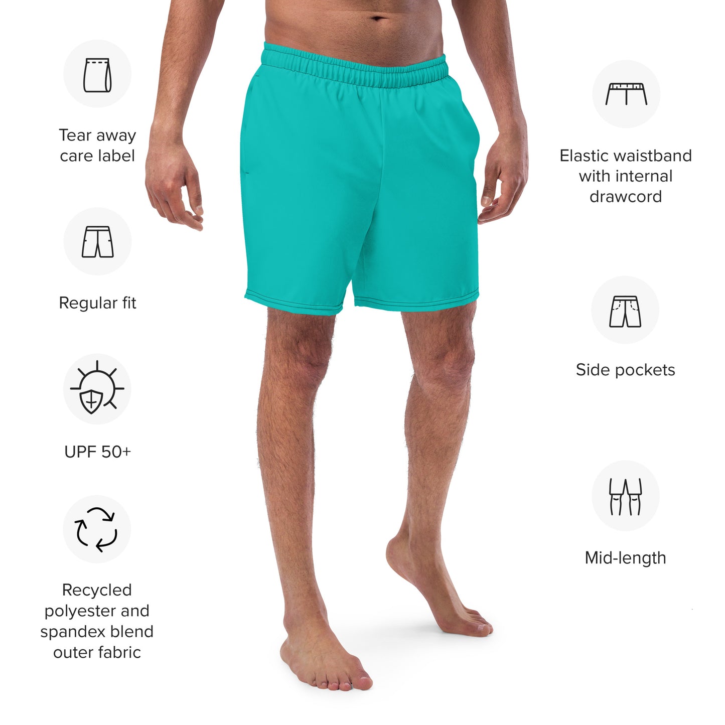 Men's Recycled Swim Trunks AQUA | Summer Collection Eco-Friendly Swimwear