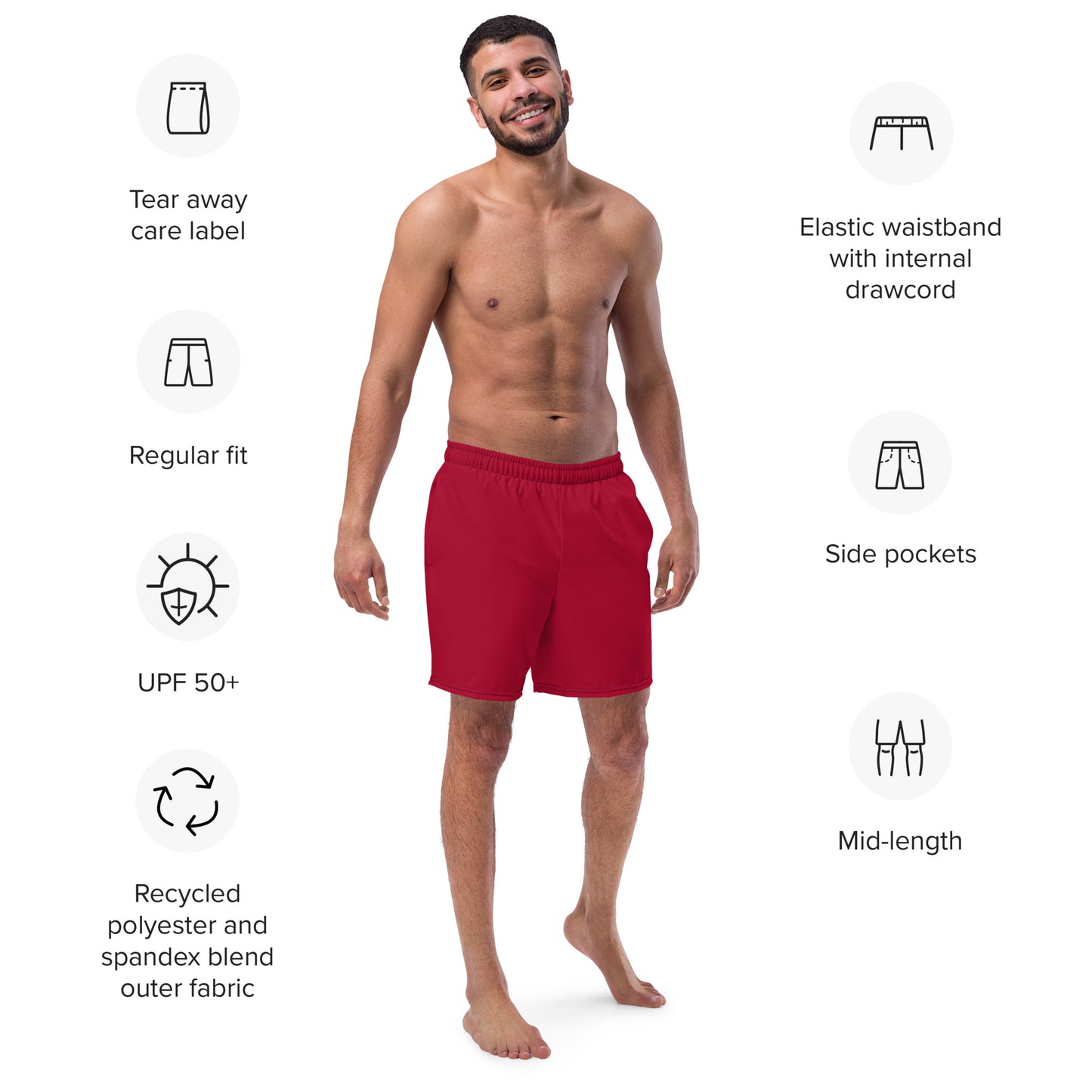 Eco-Friendly Recycled Swim Trunks Red - Sustainable Beachwear