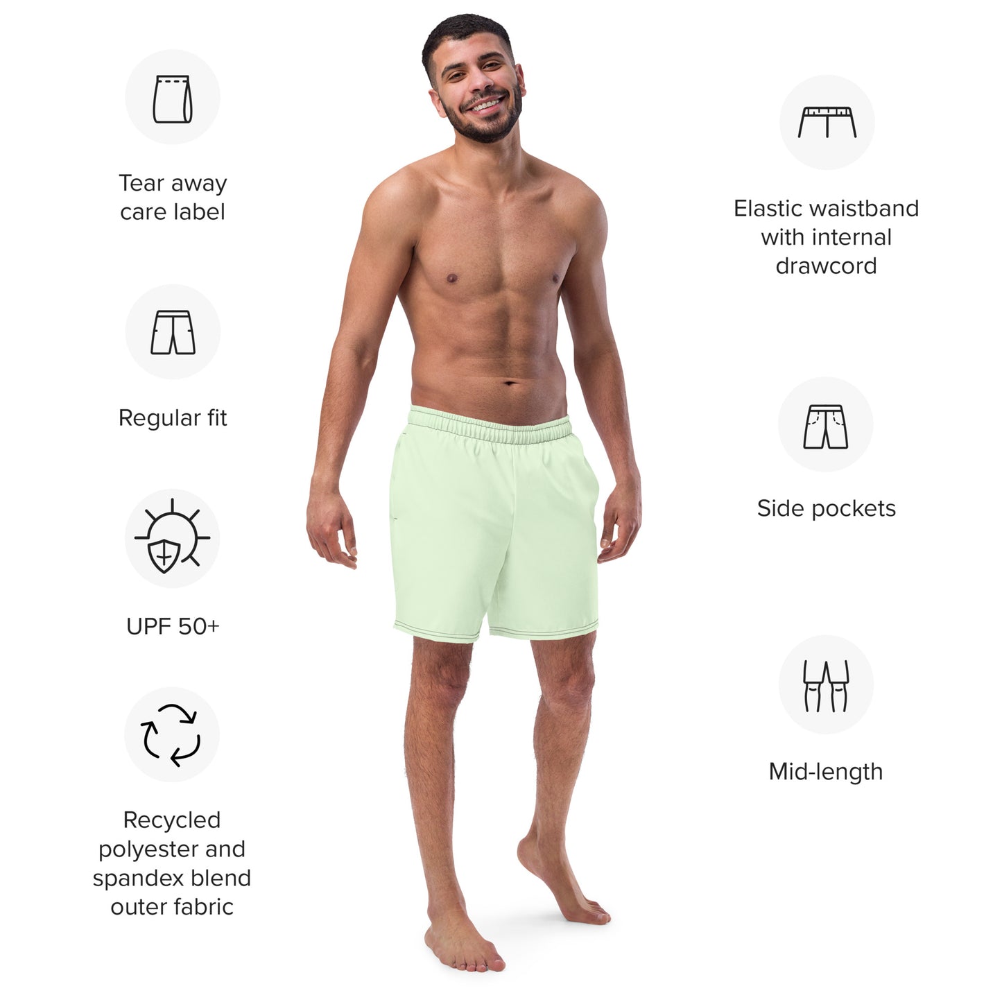 Eco-Friendly Recycled Swim Trunks Mint Green - Performance Swimwear