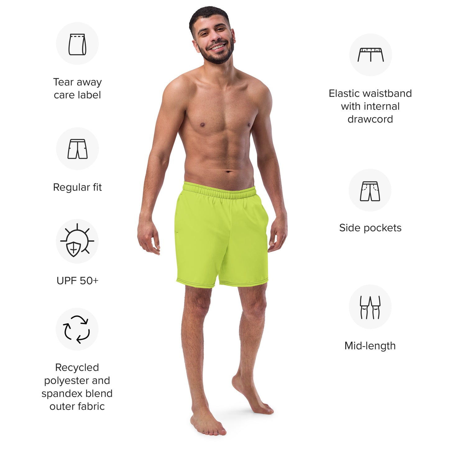 Eco-Friendly Recycled Swim Trunks Lime Green - Performance Swimwear