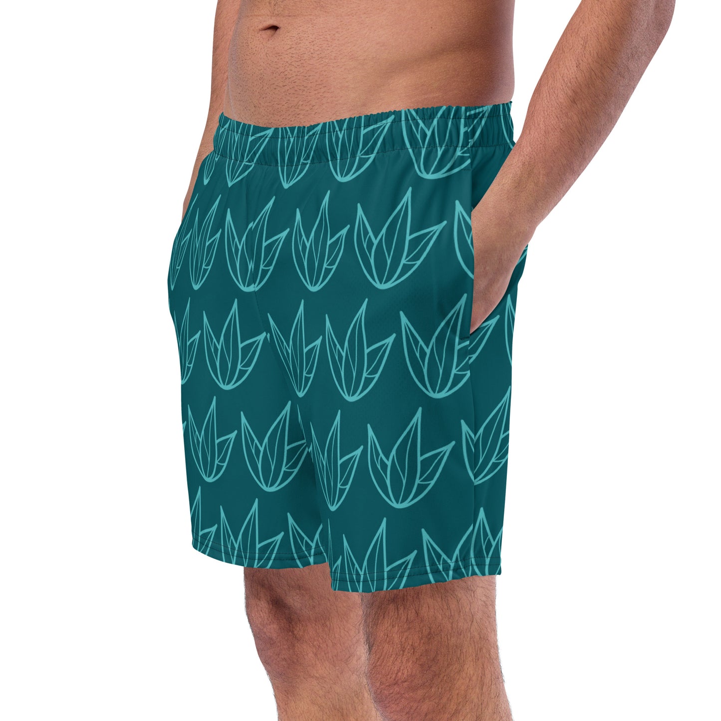 Men's Recycled Swim Trunks Green Leaves Pattern | Eco-Friendly