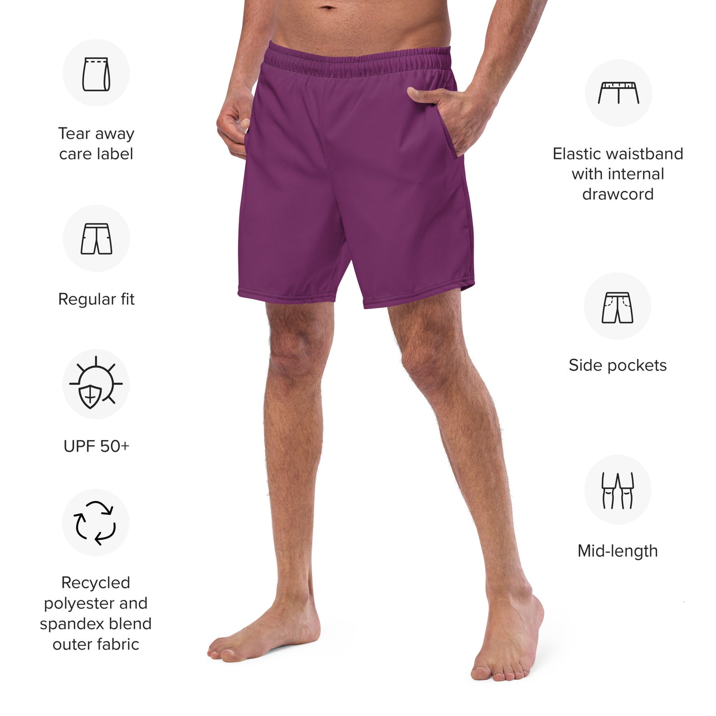 Men's Recycled Swim Trunks Pure Purple | Summer Collection Eco-Friendly Swimwear