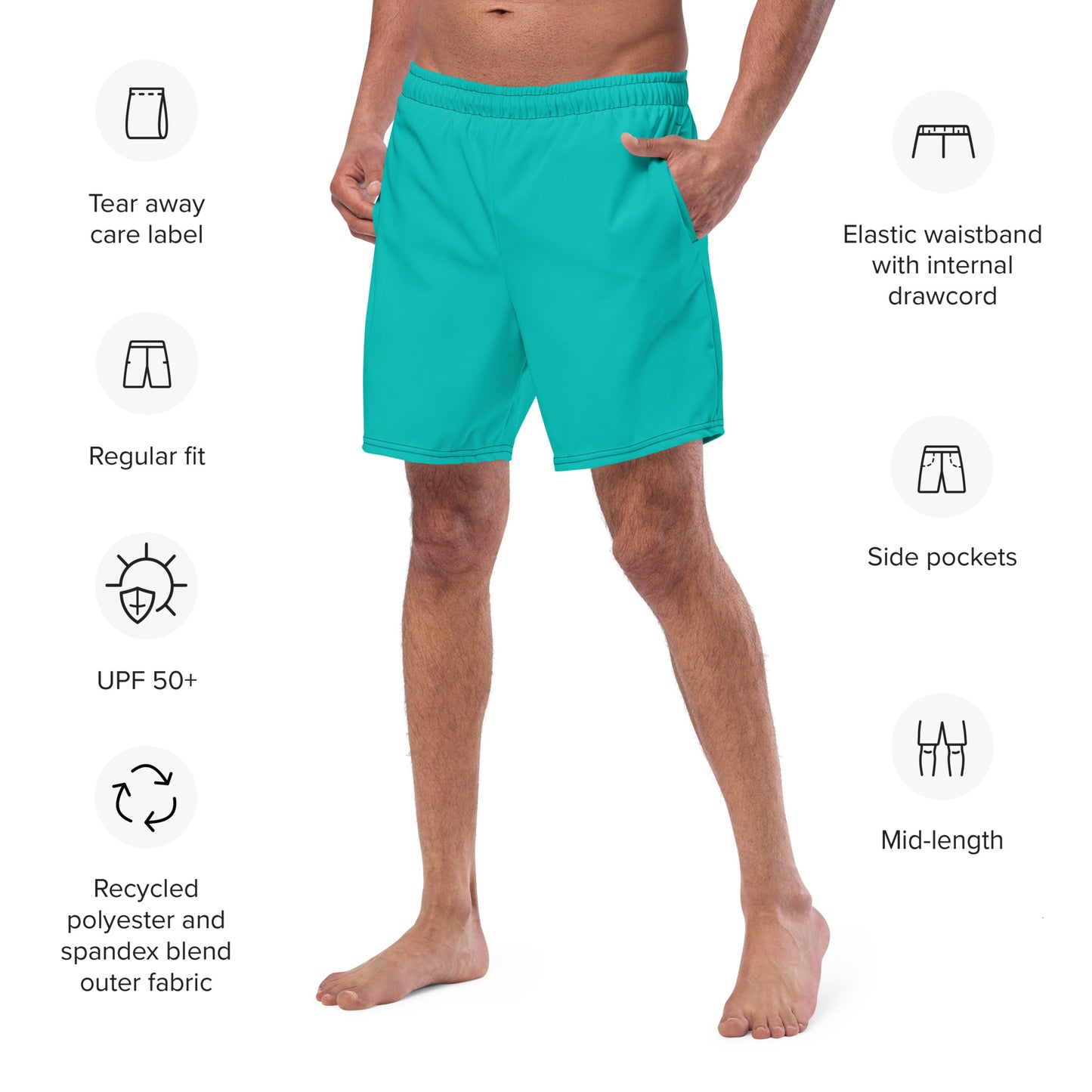 Men's Recycled Swim Trunks AQUA | Summer Collection Eco-Friendly Swimwear