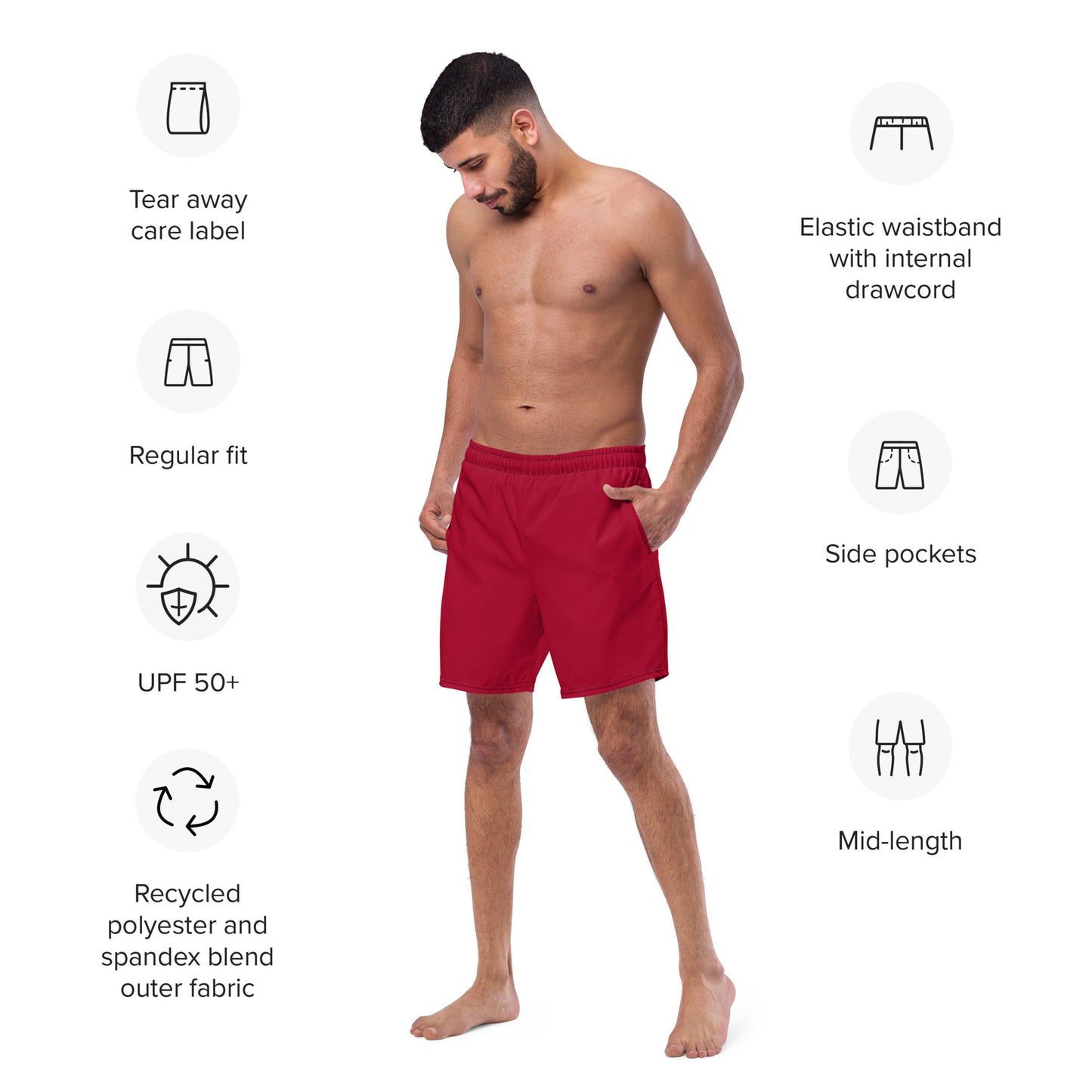 Eco-Friendly Recycled Swim Trunks Red - Sustainable Beachwear