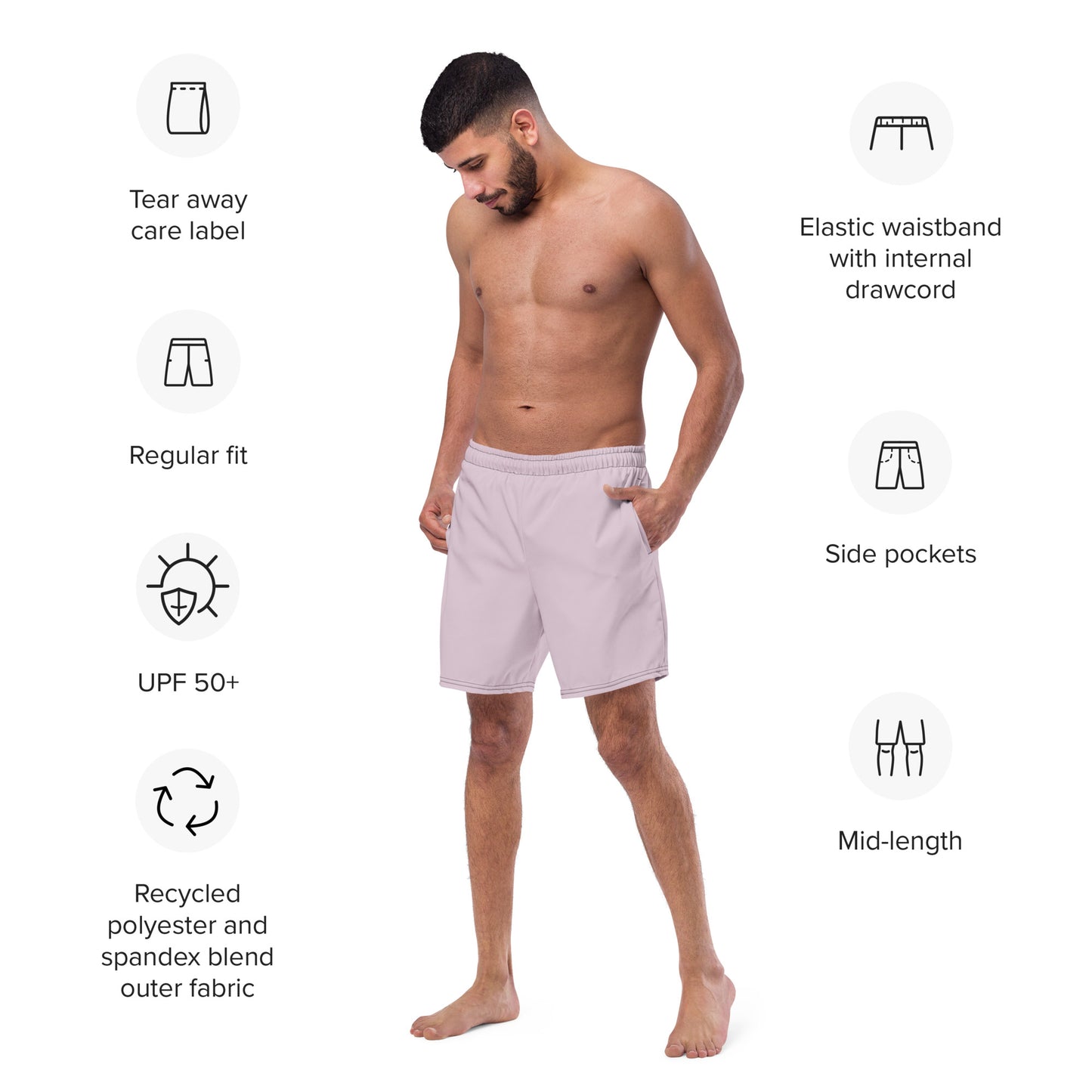 Eco-Friendly Recycled Swim Trunks Light Purple - Sustainable Beachwear