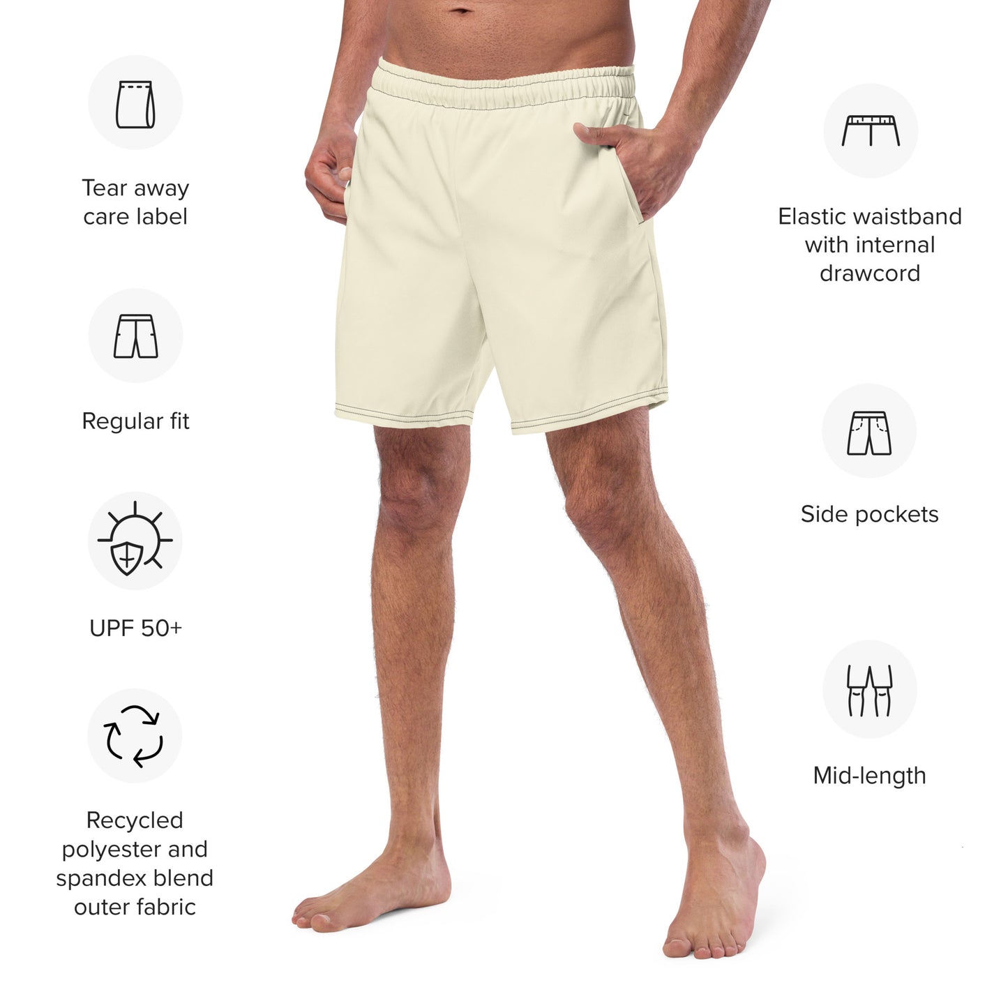 Recycled Swim Trunks Dirty White - Eco-Friendly Performance Swimwear