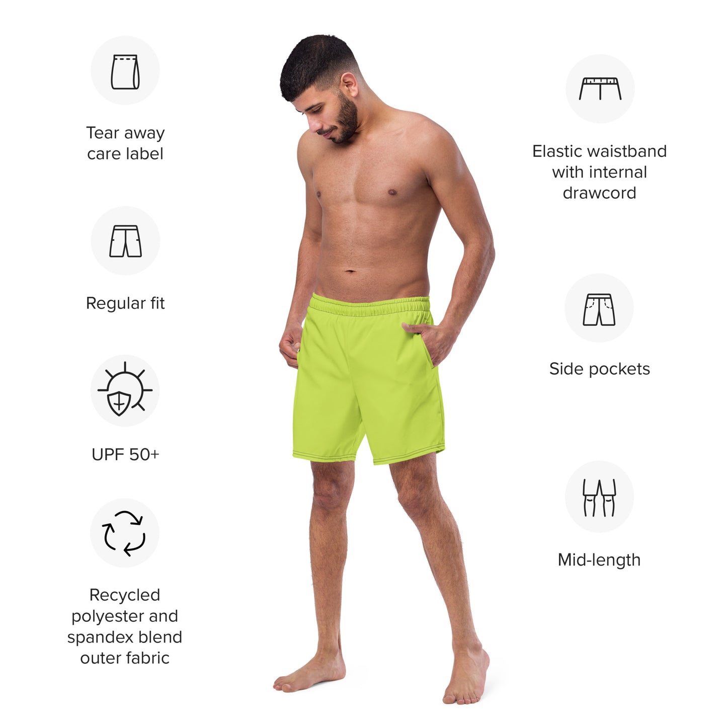 Eco-Friendly Recycled Swim Trunks Lime Green - Performance Swimwear