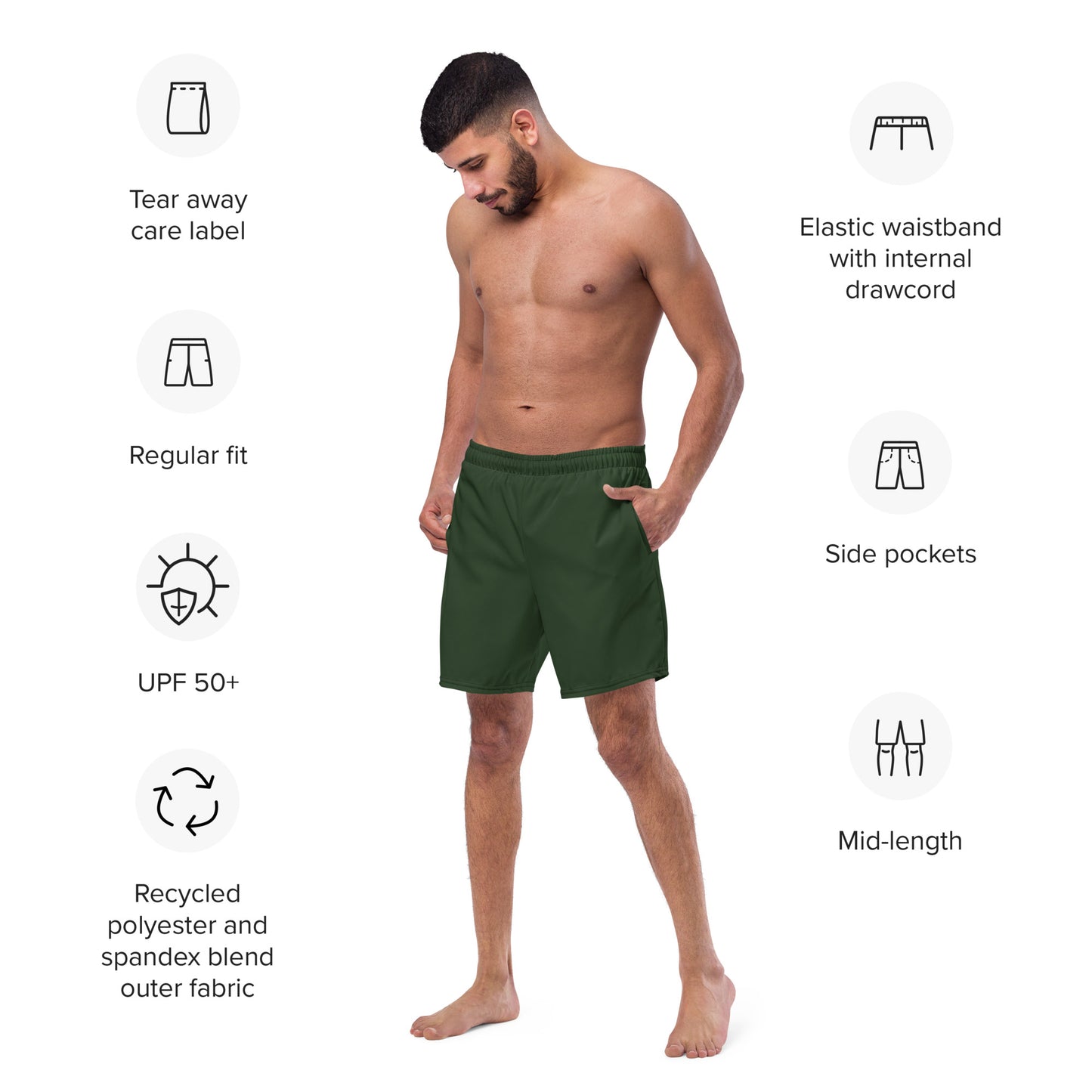 Eco-Friendly Recycled Swim Trunks Forest Green - Performance Swimwear