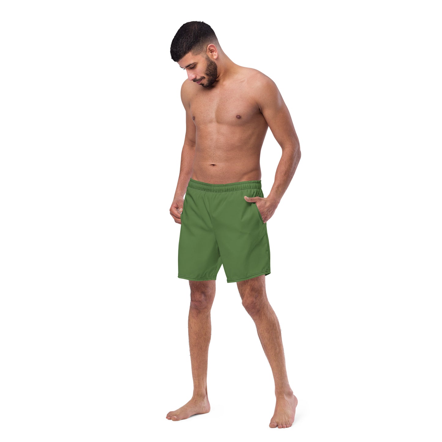 Eco-Friendly Men's Swim Trunks - Pure Pine Green Performance Swimwear -