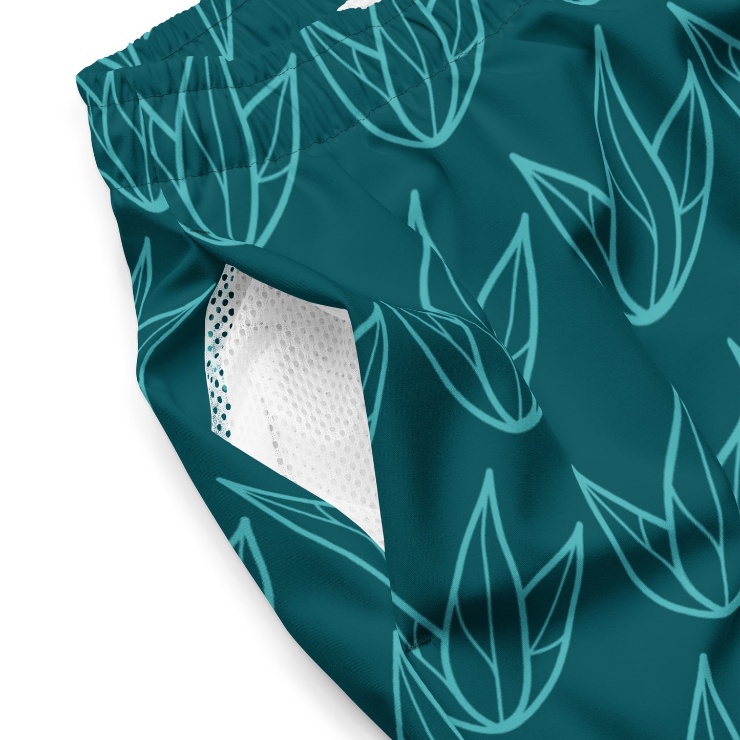 Men's Recycled Swim Trunks Green Leaves Pattern | Eco-Friendly