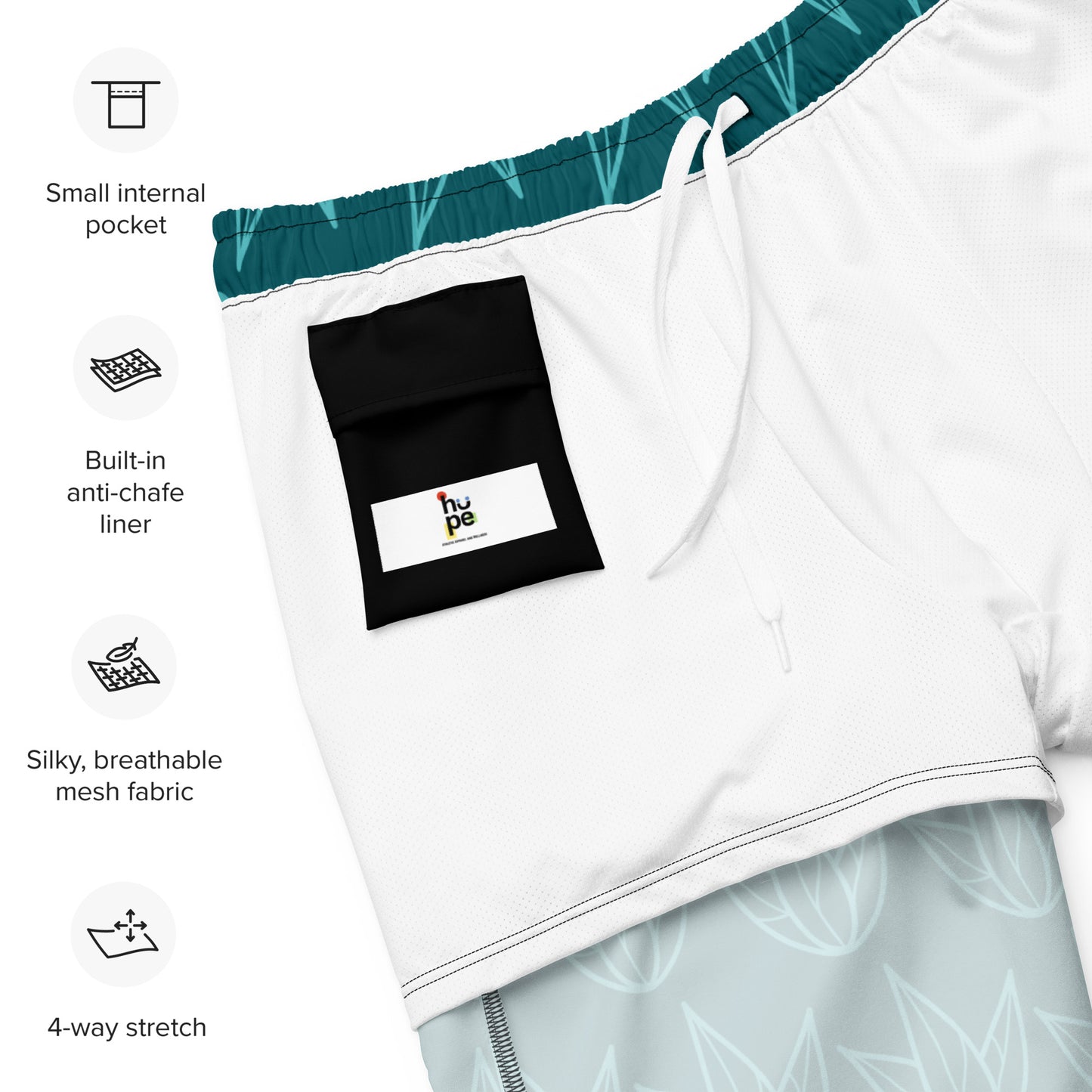 Men's Recycled Swim Trunks Green Leaves Pattern | Eco-Friendly