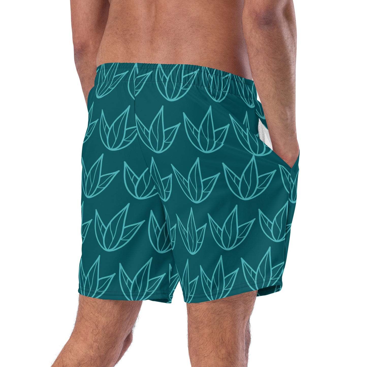 Men's Recycled Swim Trunks Green Leaves Pattern | Eco-Friendly