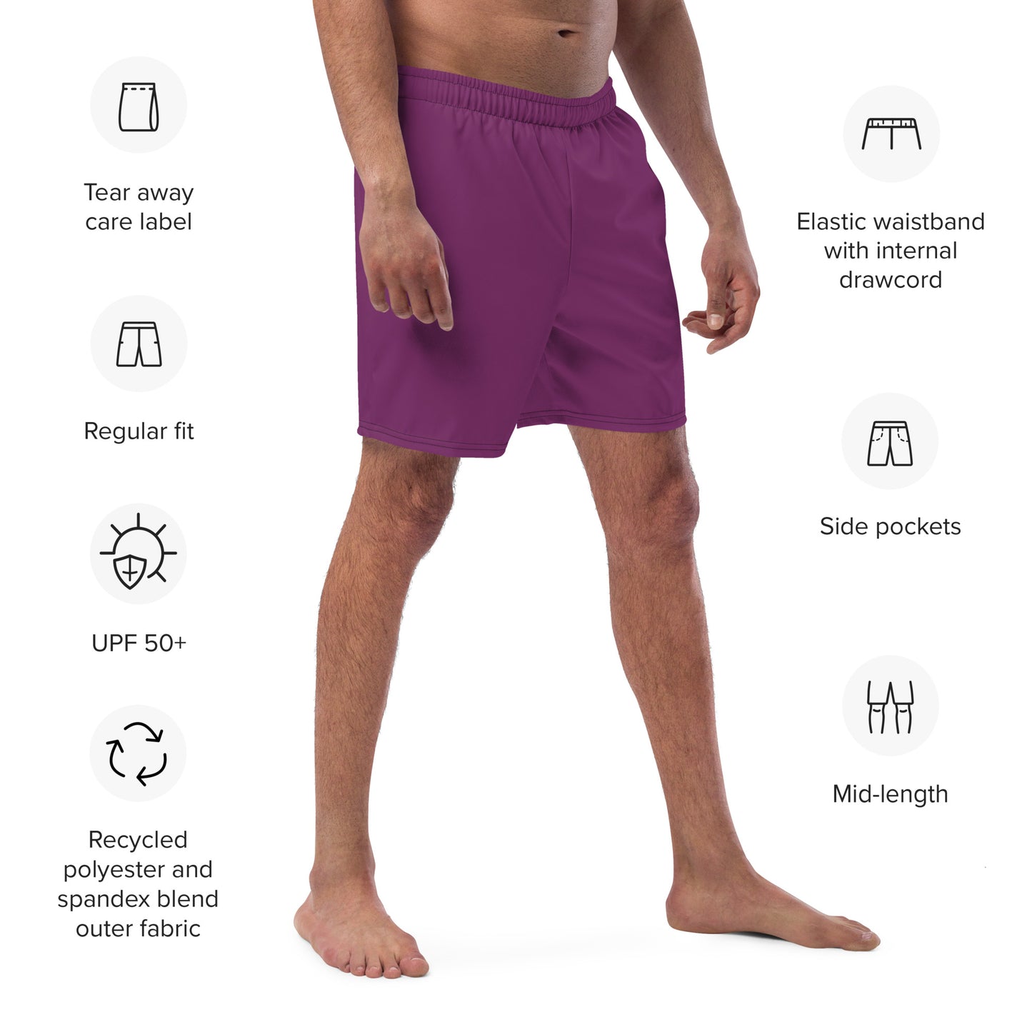Men's Recycled Swim Trunks Pure Purple | Summer Collection Eco-Friendly Swimwear