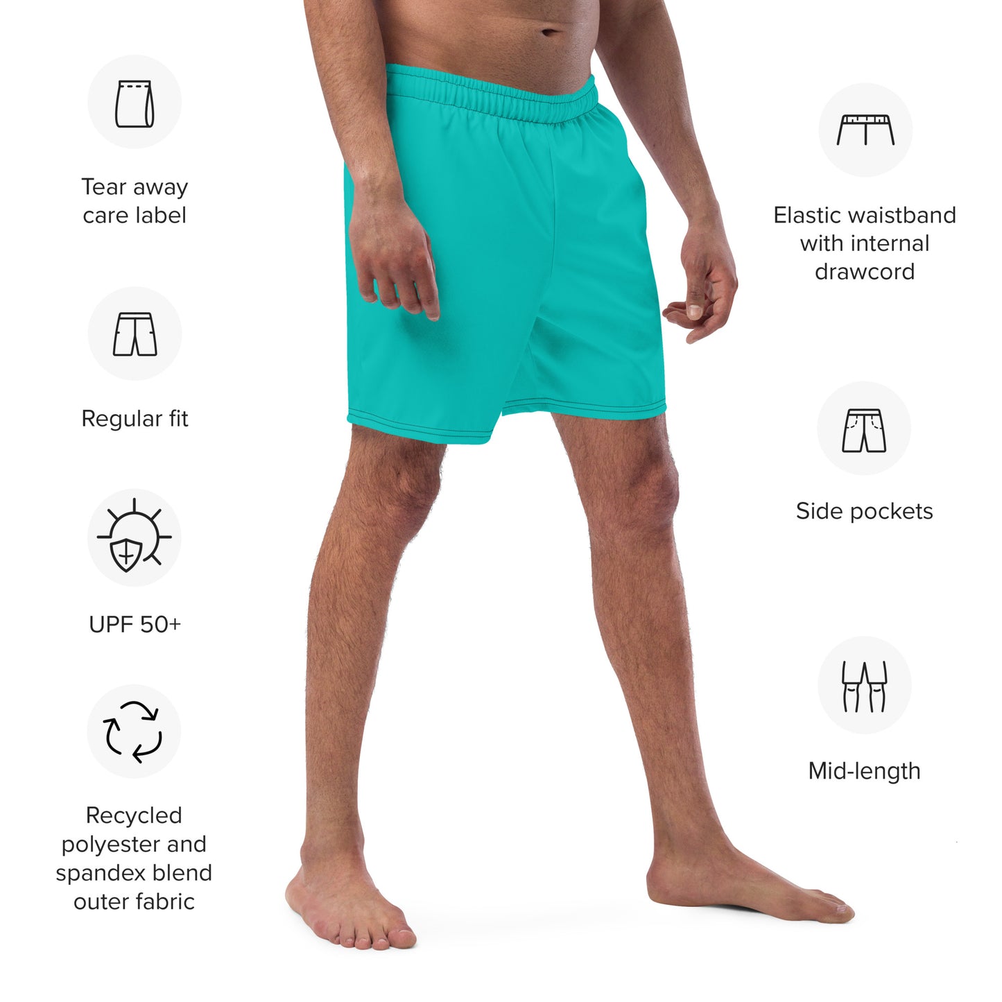 Men's Recycled Swim Trunks AQUA | Summer Collection Eco-Friendly Swimwear