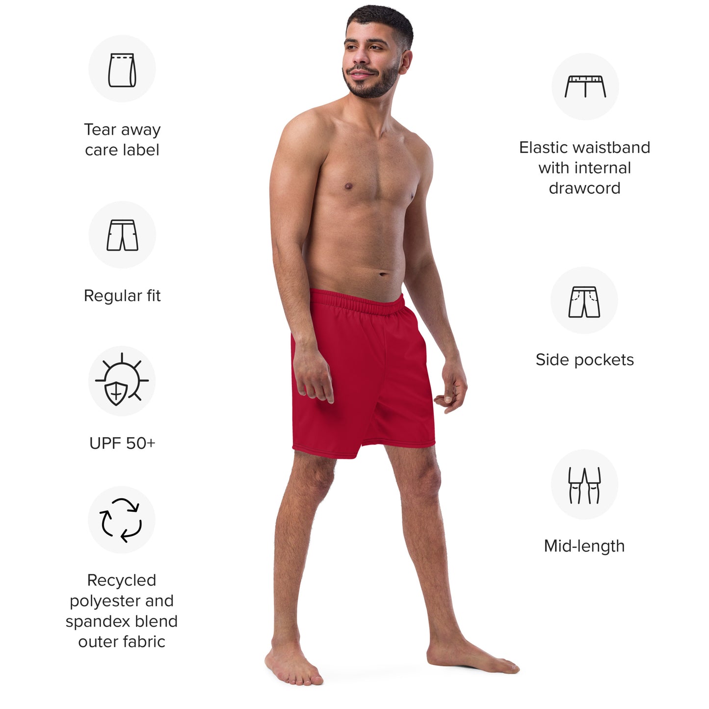 Eco-Friendly Recycled Swim Trunks Red - Sustainable Beachwear