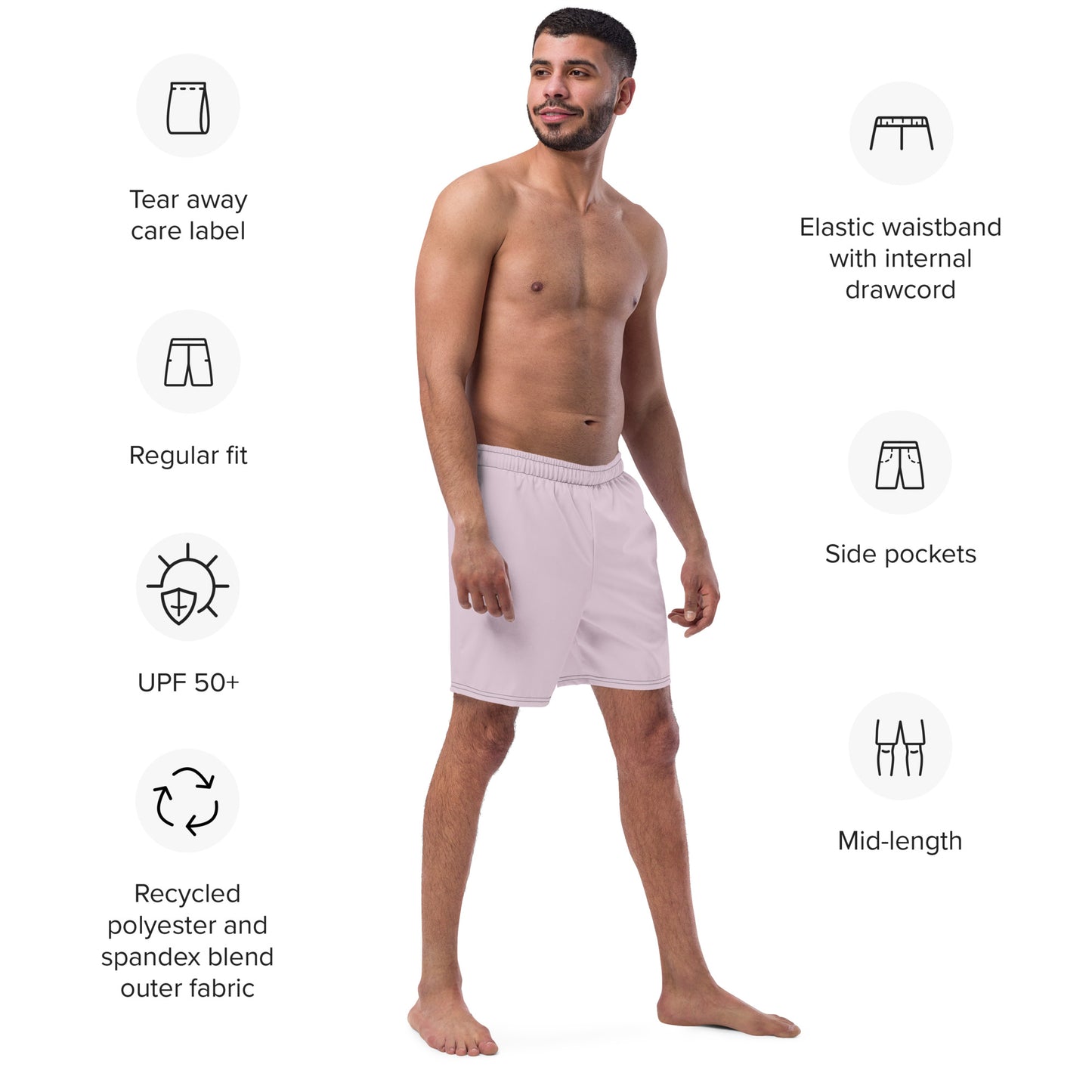 Eco-Friendly Recycled Swim Trunks Light Purple - Sustainable Beachwear