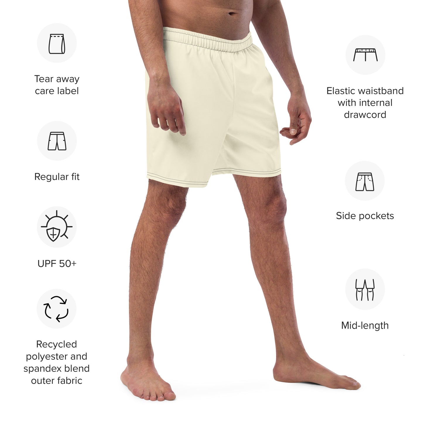 Recycled Swim Trunks Dirty White - Eco-Friendly Performance Swimwear