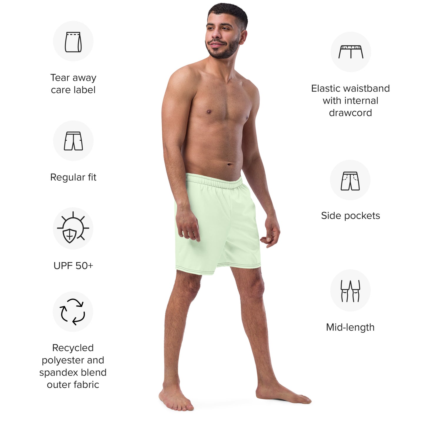 Eco-Friendly Recycled Swim Trunks Mint Green - Performance Swimwear