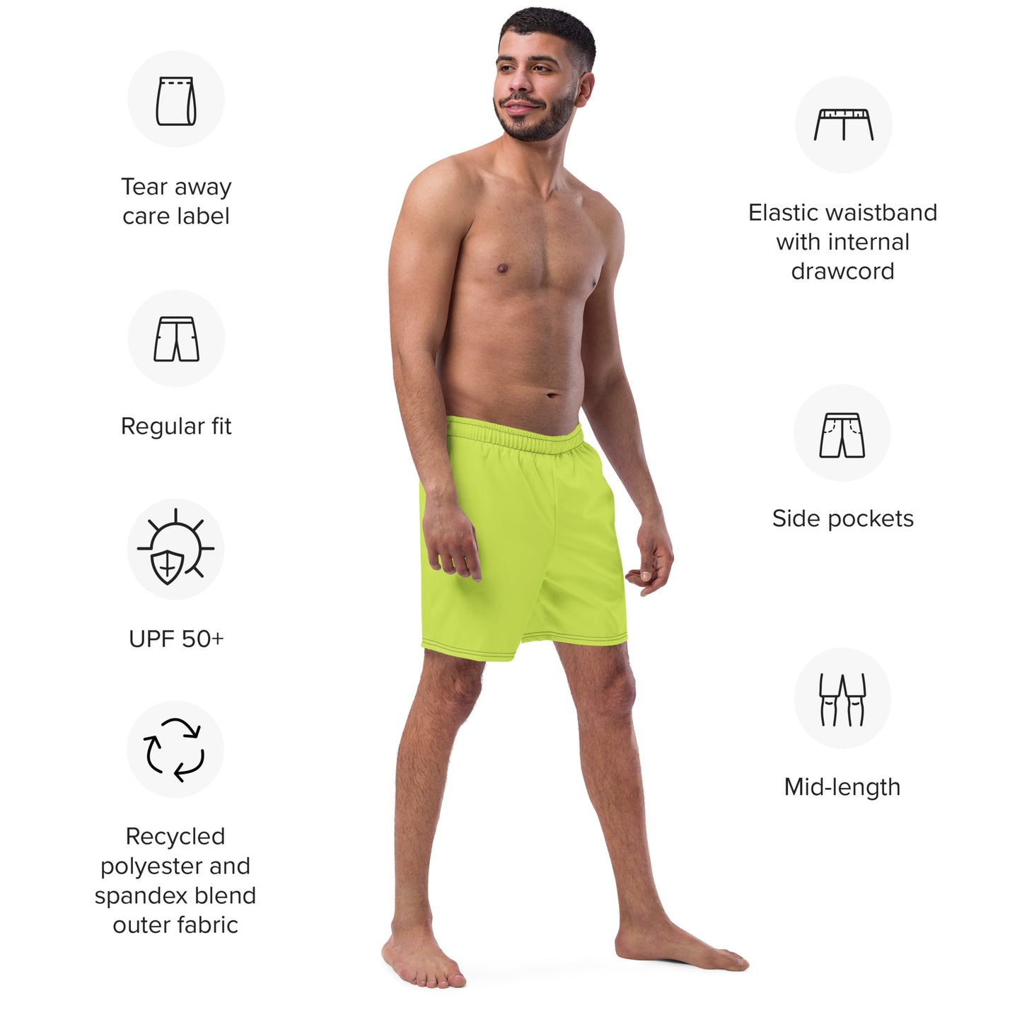 Eco-Friendly Recycled Swim Trunks Lime Green - Performance Swimwear
