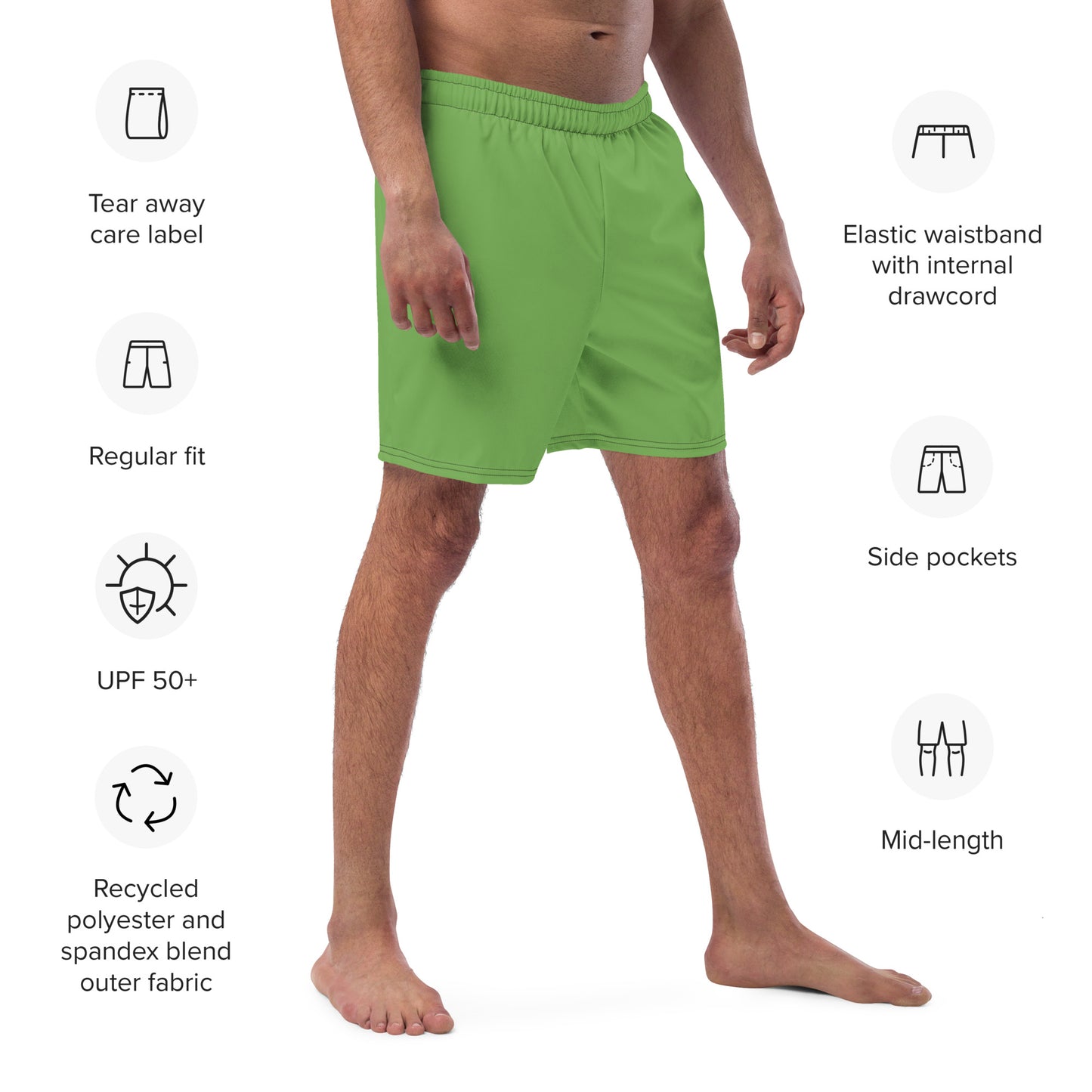 Eco-Friendly Recycled Swim Trunks Pure Pine Green - Performance Swimwear