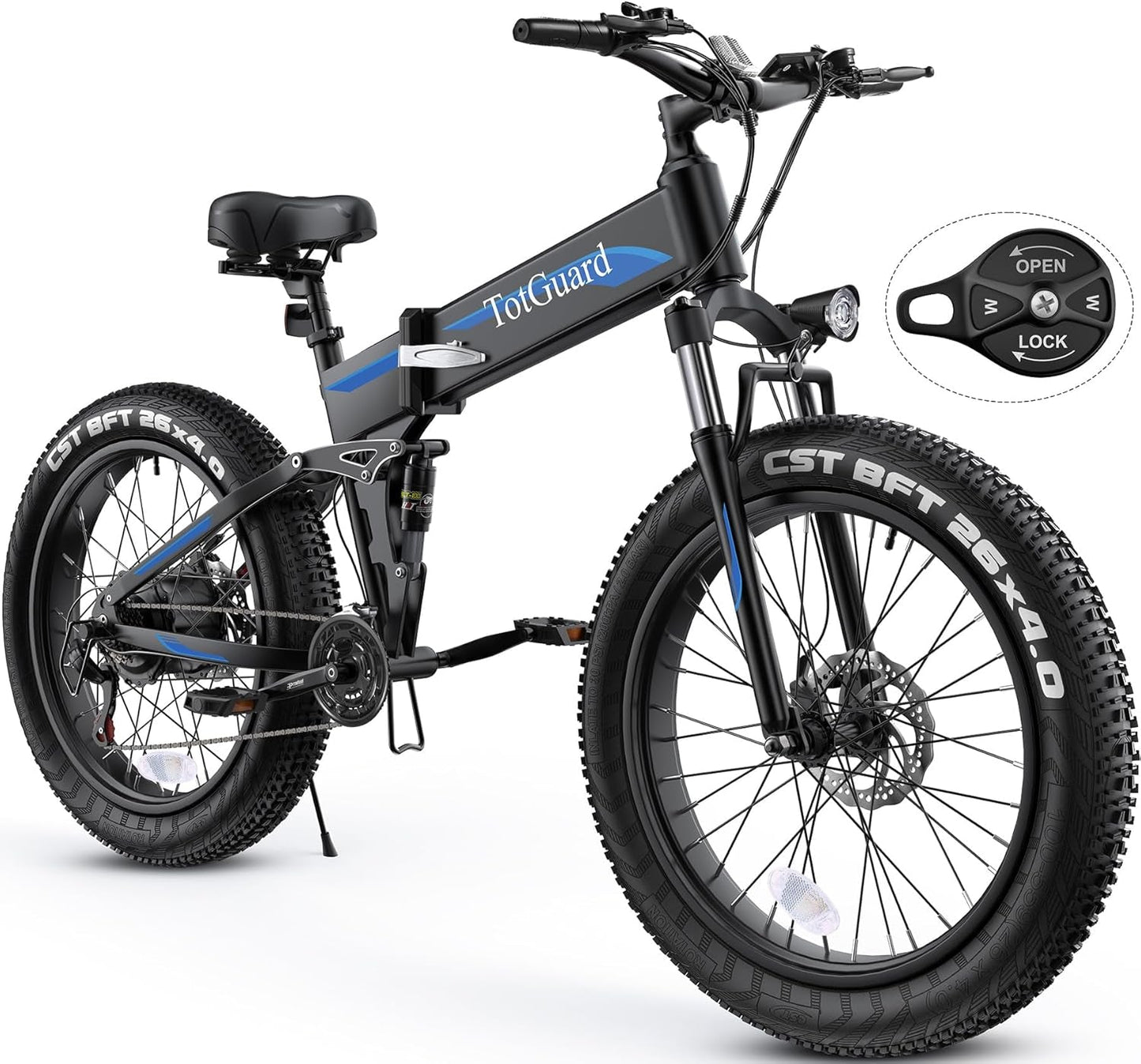 26" Fat Tire Foldable Electric Mountain Bike – 975W Peak Motor, 48V Battery, Dual Suspension, 21 Speed