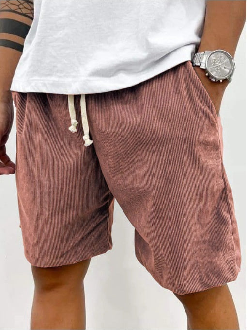 Men's Shorts Corduroy Drawstring Casual Pockets Summer Pants -