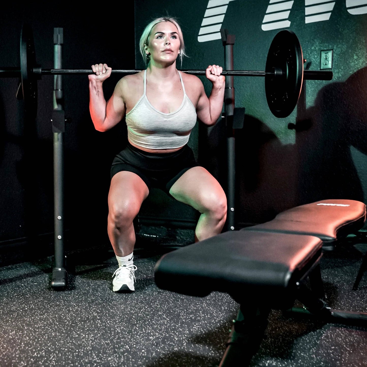 Weight Bench with Squat Rack - Foldable FID Bench with Weight Storage Solution -