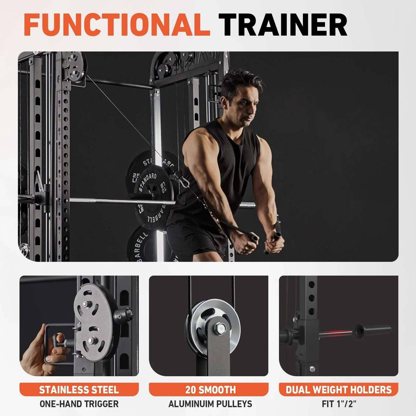 Smith Machine Power Rack All-In-One Cage with Vertical Leg Press for Home Gym -