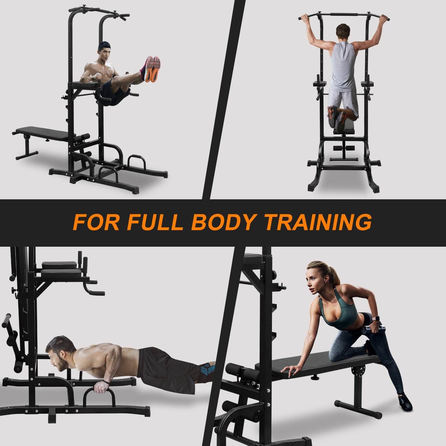 Power Tower with Bench & Chin-Up Bar for Ultimate Strength Training - 440LBS Capacity -