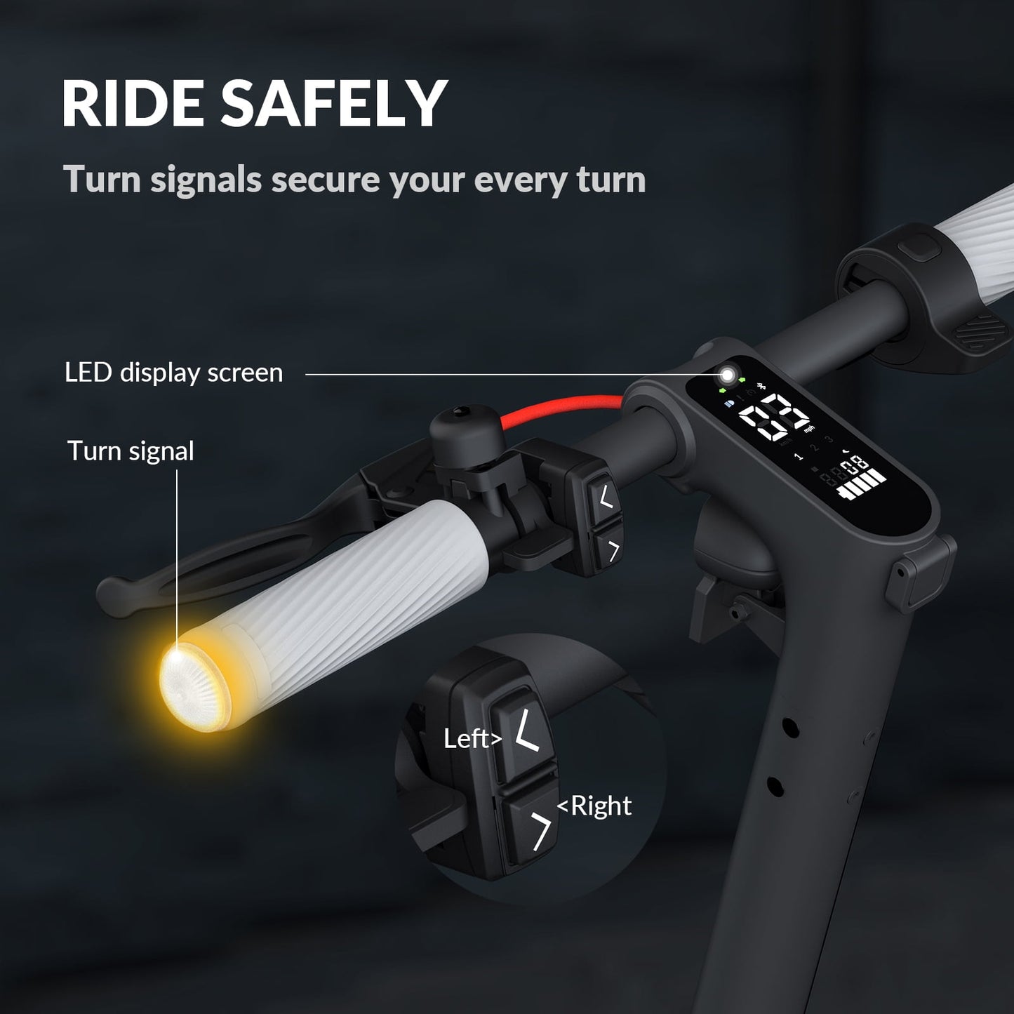 Electric Scooter Portable Folding Commuting E-Scooter with Turn Signals & App Control