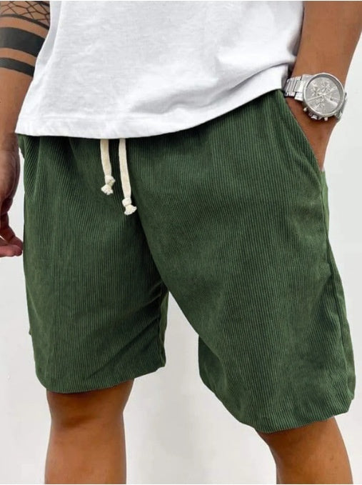 Men's Shorts Corduroy Drawstring Casual Pockets Summer Pants -