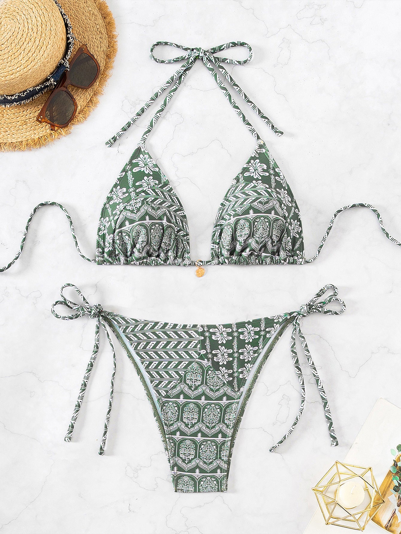 Split Bikini Swimsuit - Printing & Stitching Details