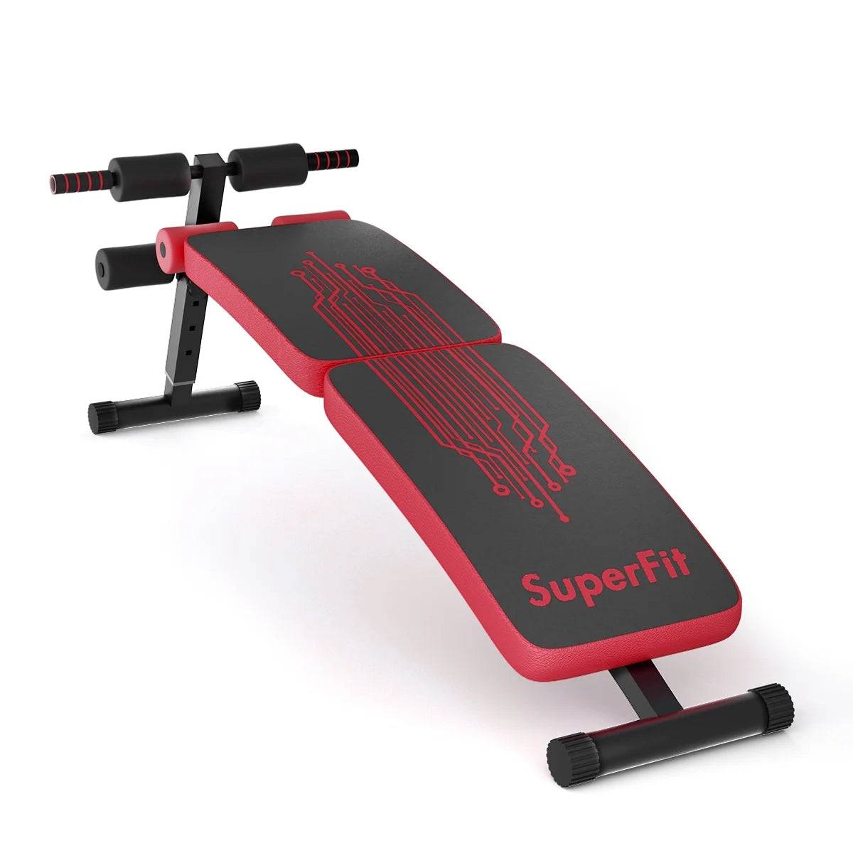 Superfit Folding Weight Bench - Adjustable Curved Decline Sit-Up Board in Red -