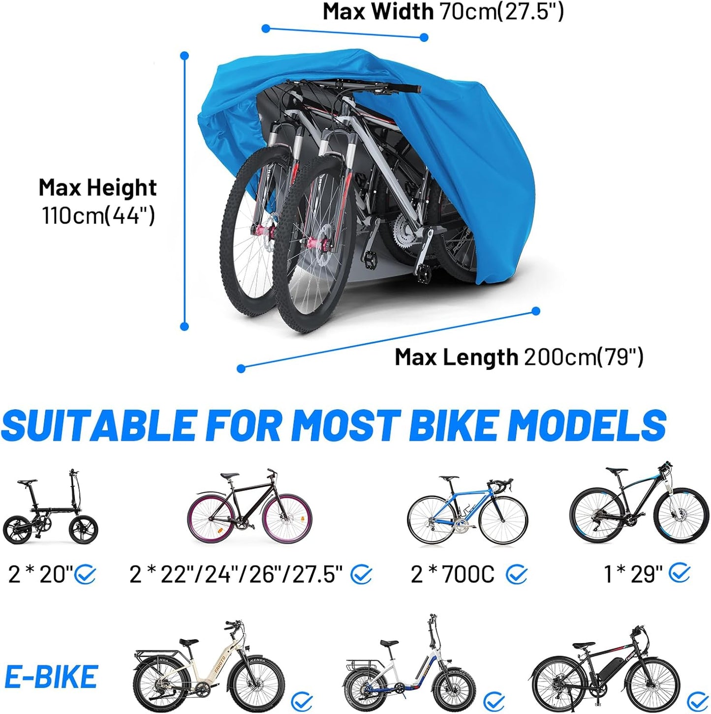 Bike Cover Waterproof Outdoor Bicycle Cover Thicken Oxford 29 Inch Windproof UV Snow Rustproof with Lock Hole Storage Bag for Mountain Road Bike City Bike Beach Cruiser Bike, Blue