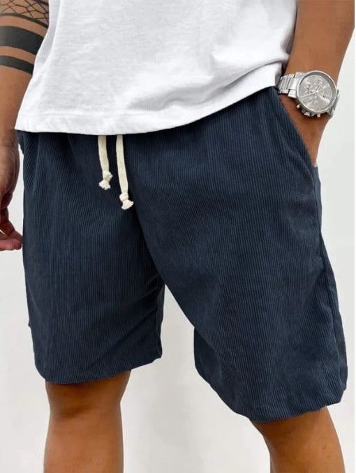 Men's Shorts Corduroy Drawstring Casual Pockets Summer Pants -