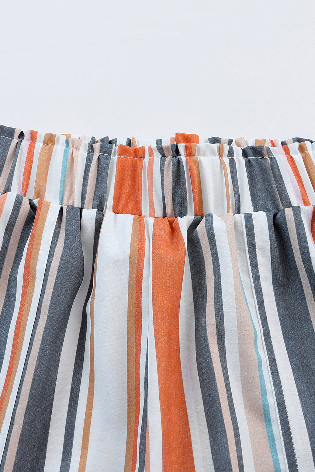 Stripe Vintage Washed Elastic Frill Waist Casual Shorts -