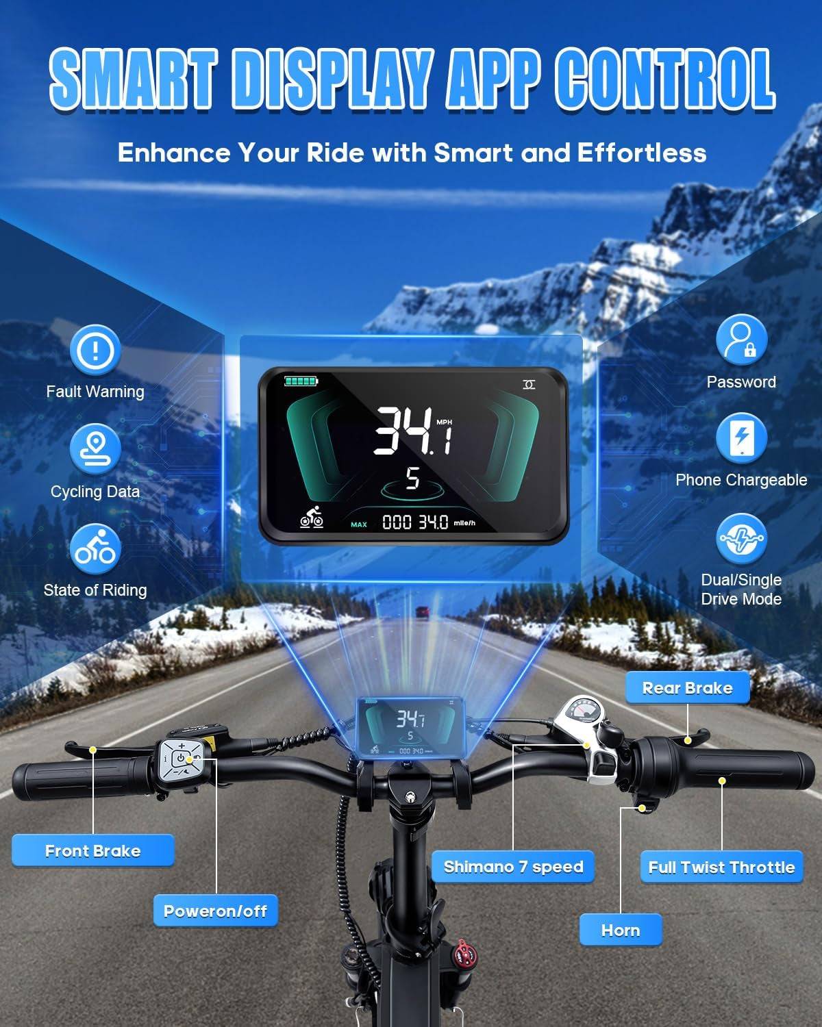 Electric Fat Tire Folding E-Bike for Adults - 20" Fat Tire with Hydraulic Brakes -