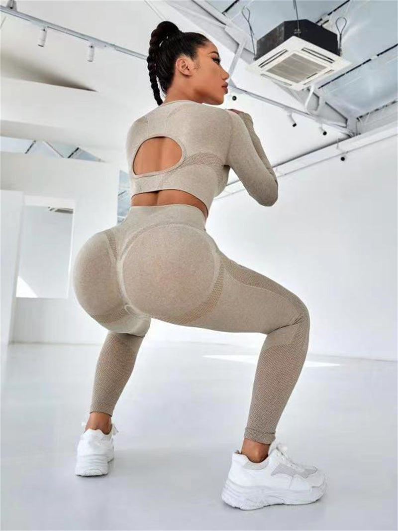 Gym Clothing Set - Long Sleeve Top & High Waist Leggings