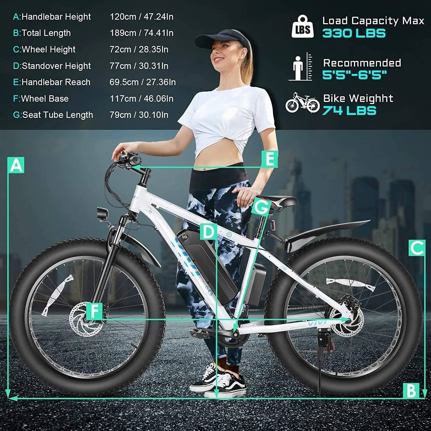Electric Bike 26" X 4.0 Fat Tire Electric Bike All Terrain 48V 500W -